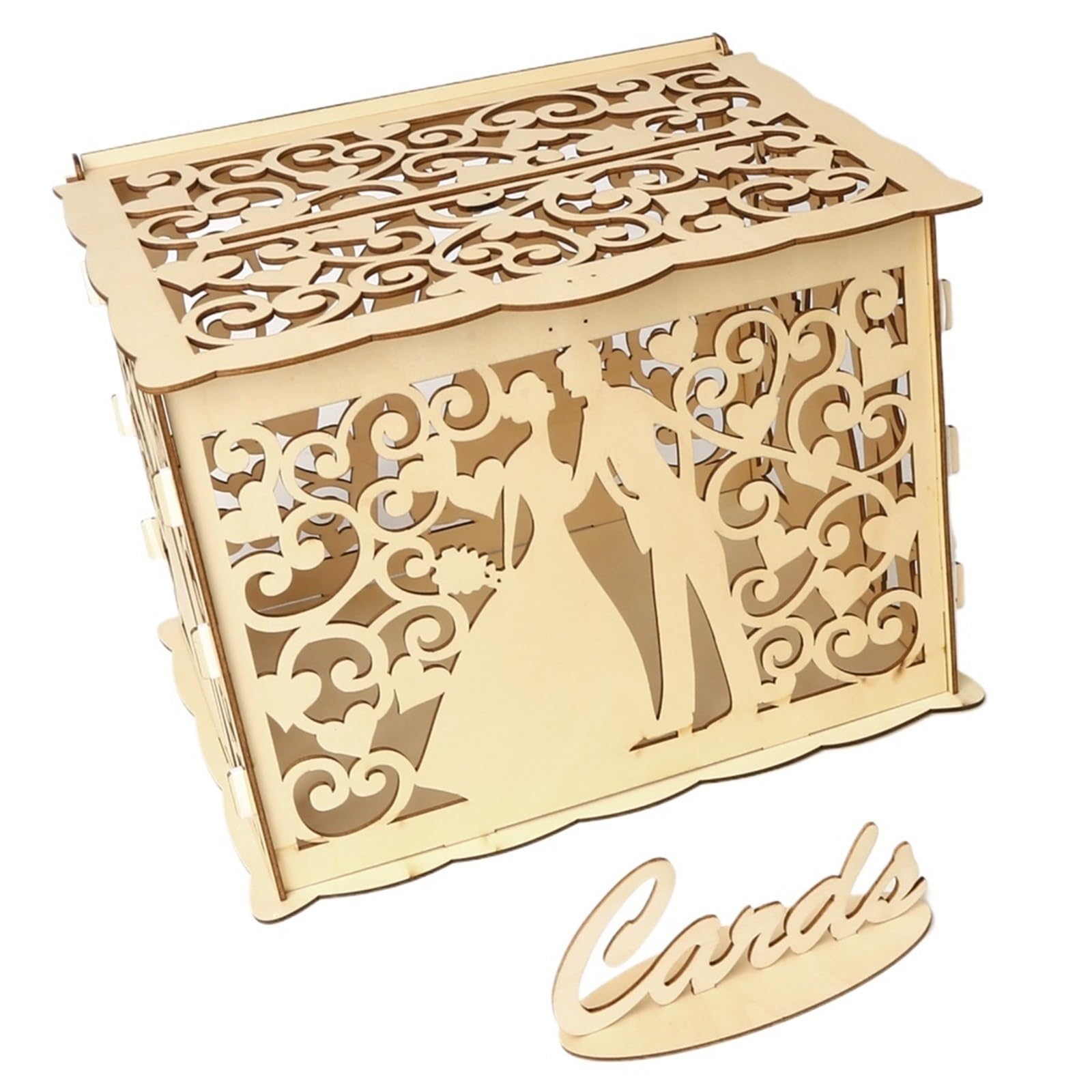 KHASCBNF Wedding Card Box DIY Wedding Card Box Wooden Couple Money Boxes With Lock Hollow Floral Pattern Decor Envelope Birthday Supplies