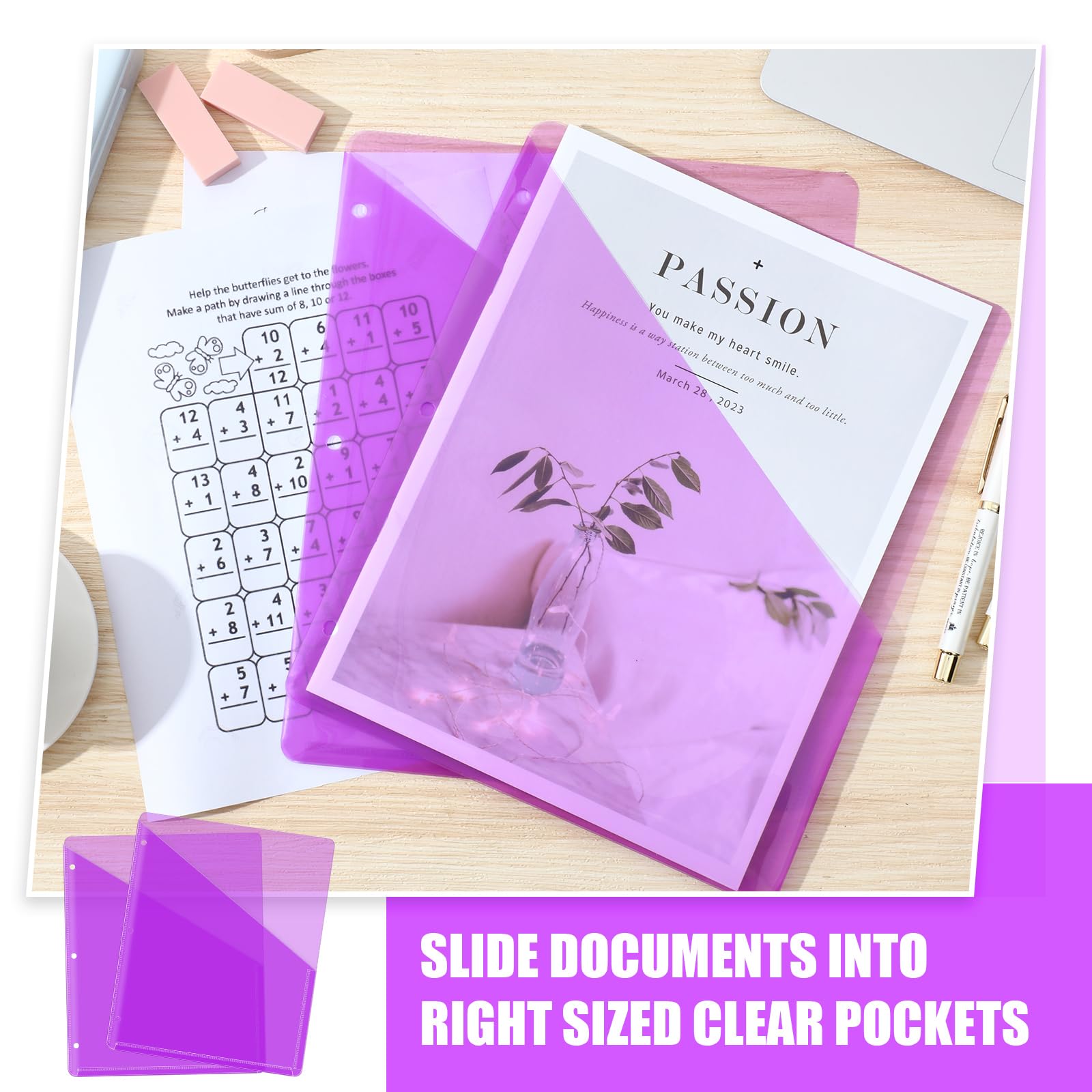 Seajan 48 Pcs Binder Pockets For 3 Ring Binder Clear Plastic