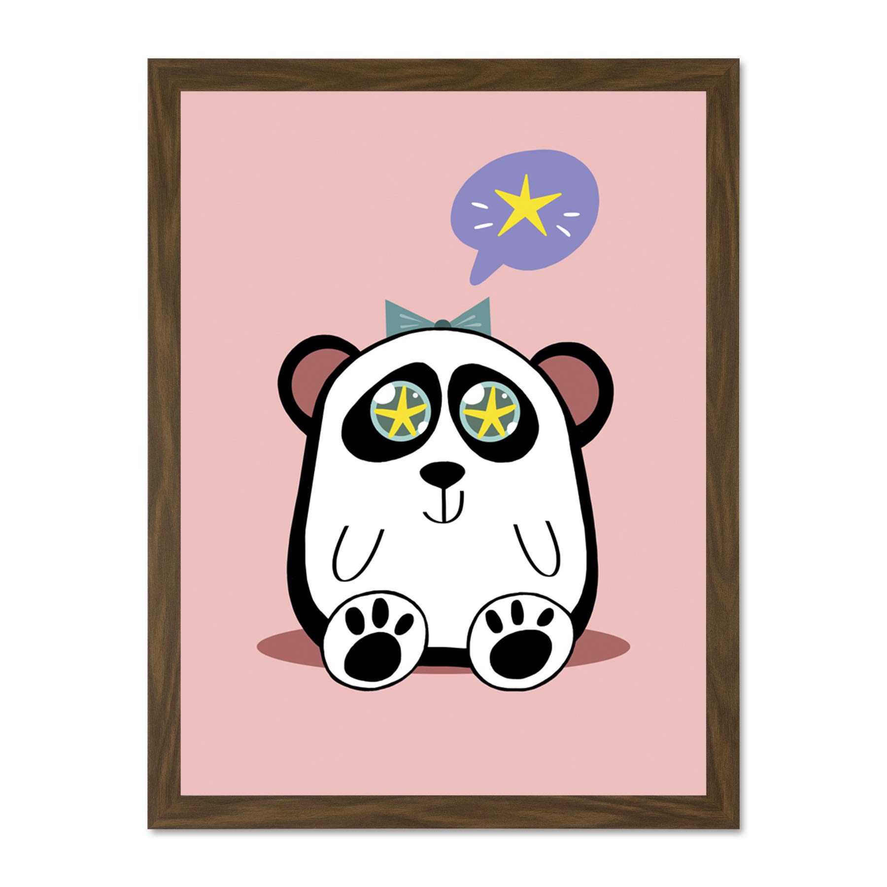 Wee Blue Coo Kawaii Panda Star Large Framed Art Print Wall Poster 18x24 inch