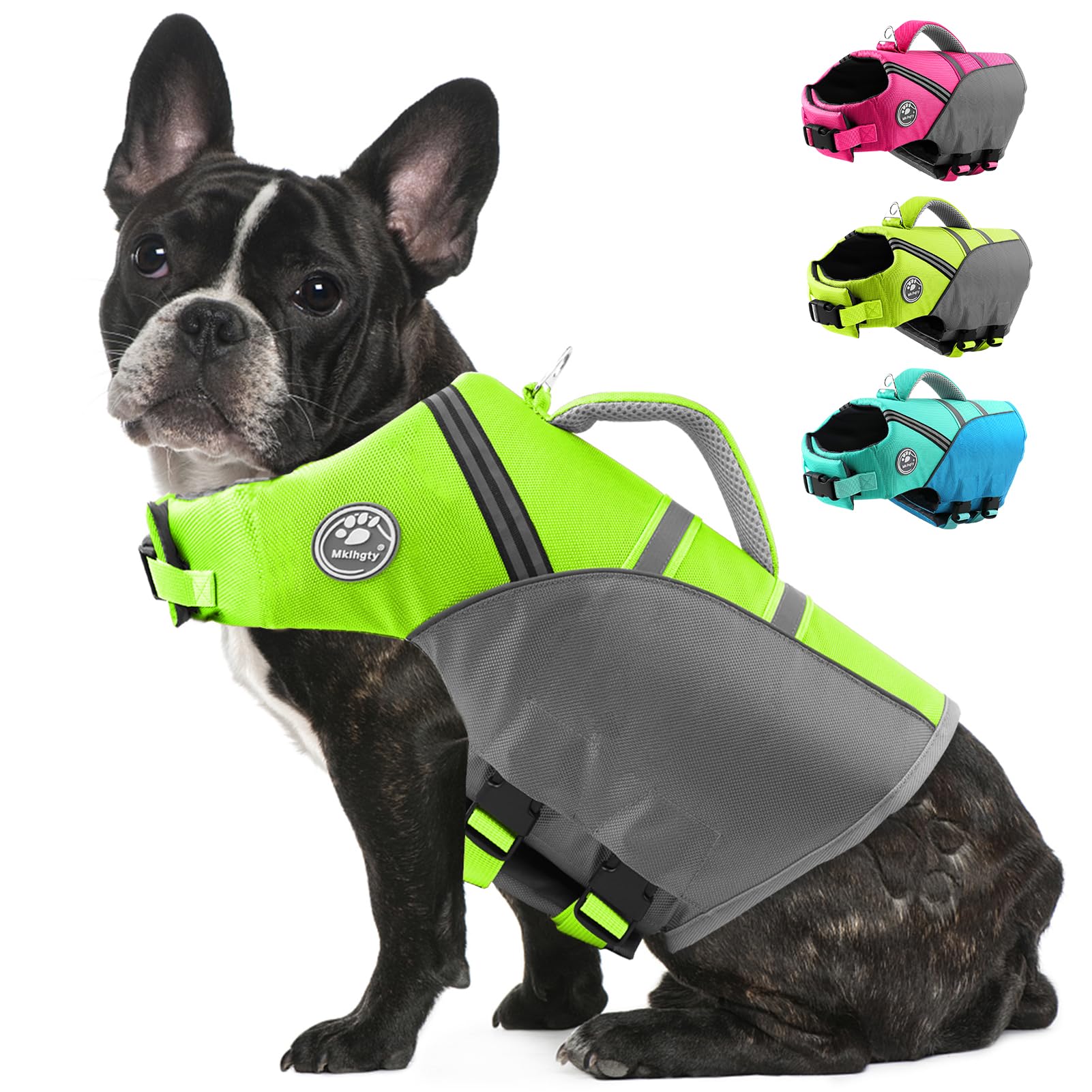 Mklhgty Dog Life Jacket for Swimming & Boating, Ripstop Safety Vest with Rescue Handle, High Buoyancy Preserver for Small Medium Large Dogs