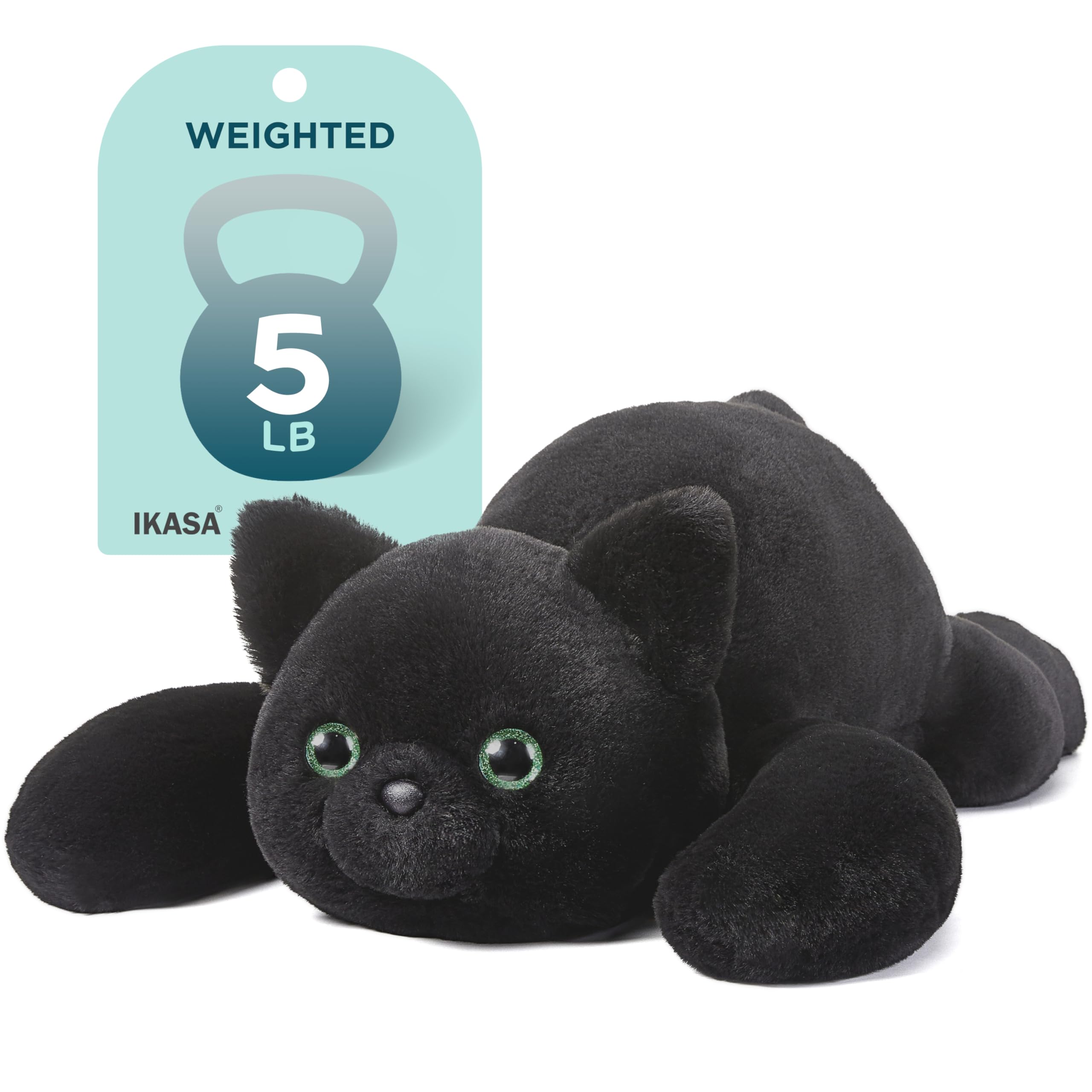 IKASA 5 lbs Weighted Stuffed Animal Black Cat Plush Toy 24 inches Giant Large Big Jumbo Kitten Toys