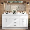 ARIEL Hepburn 66 White Double Bathroom Vanity, 1.5 Edge Carrara Quartz Countertop & Splash, Rectangular Sinks, 4 Soft Closing Doors, 6 Full Extension Dovetail Drawers, Toe Kick, Matte Black