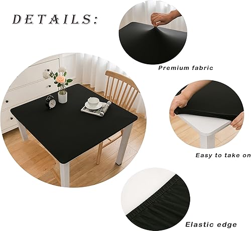 Miniatura 3 de Wolkemer Mantel cuadrado ajustable de elastano elástico negro para mesa de cóctel, borde elástico, para comedor, boda, fiesta, picnic, 34 x 34