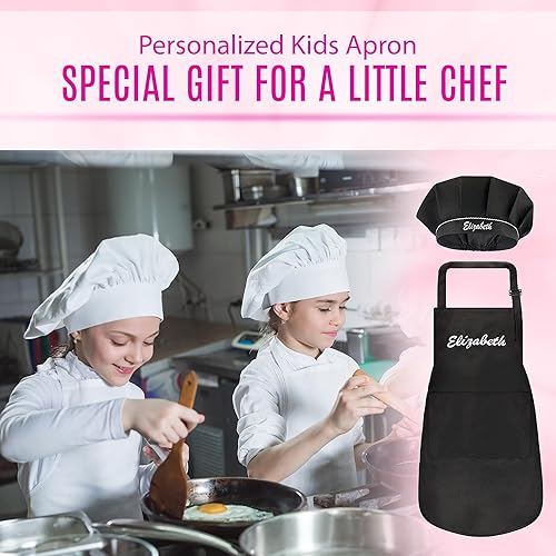 Miniatura 6 de Juego de delantal personalizado y sombrero de chef, bonito disfraz de chef para niños, delantales con bolsillos para cocinar, pintar, fiestas