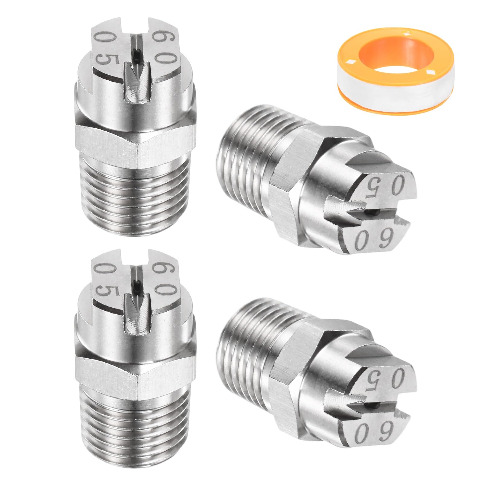 TIXIPEM 1/4" BSP Male 60 Degree Flat Fan Spray Tip [5PCS] - Pressure Washer Nozzles Cleaner Nozzle with Sealing Tape Used for Water Guns - [Stainless Steel-1.4MM Orifice]