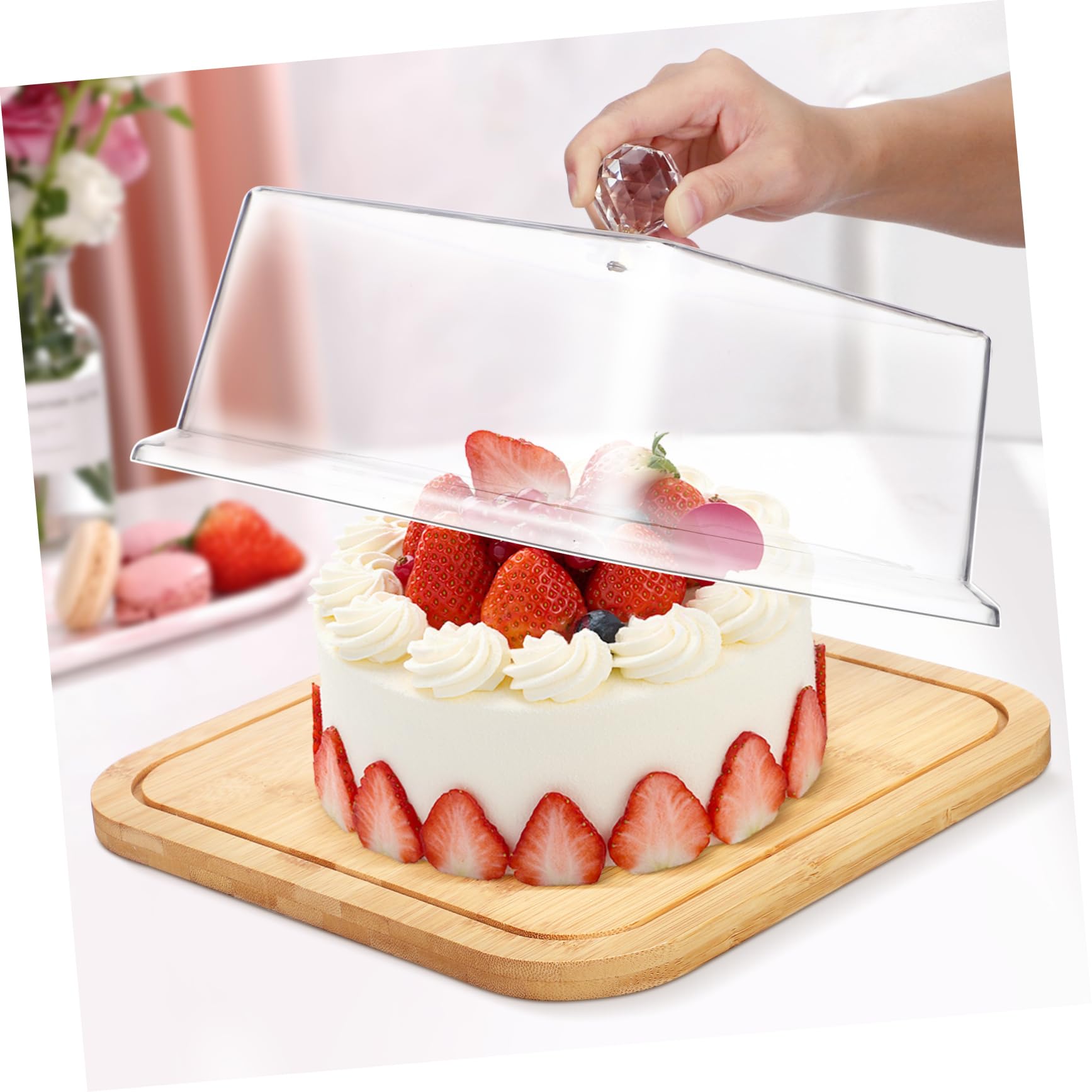 DECHOUS Soporte para Pasteles con Cúpula de Acrílico Transparente y Base de Madera, Adecuado para Pan y Postres en Pastelería