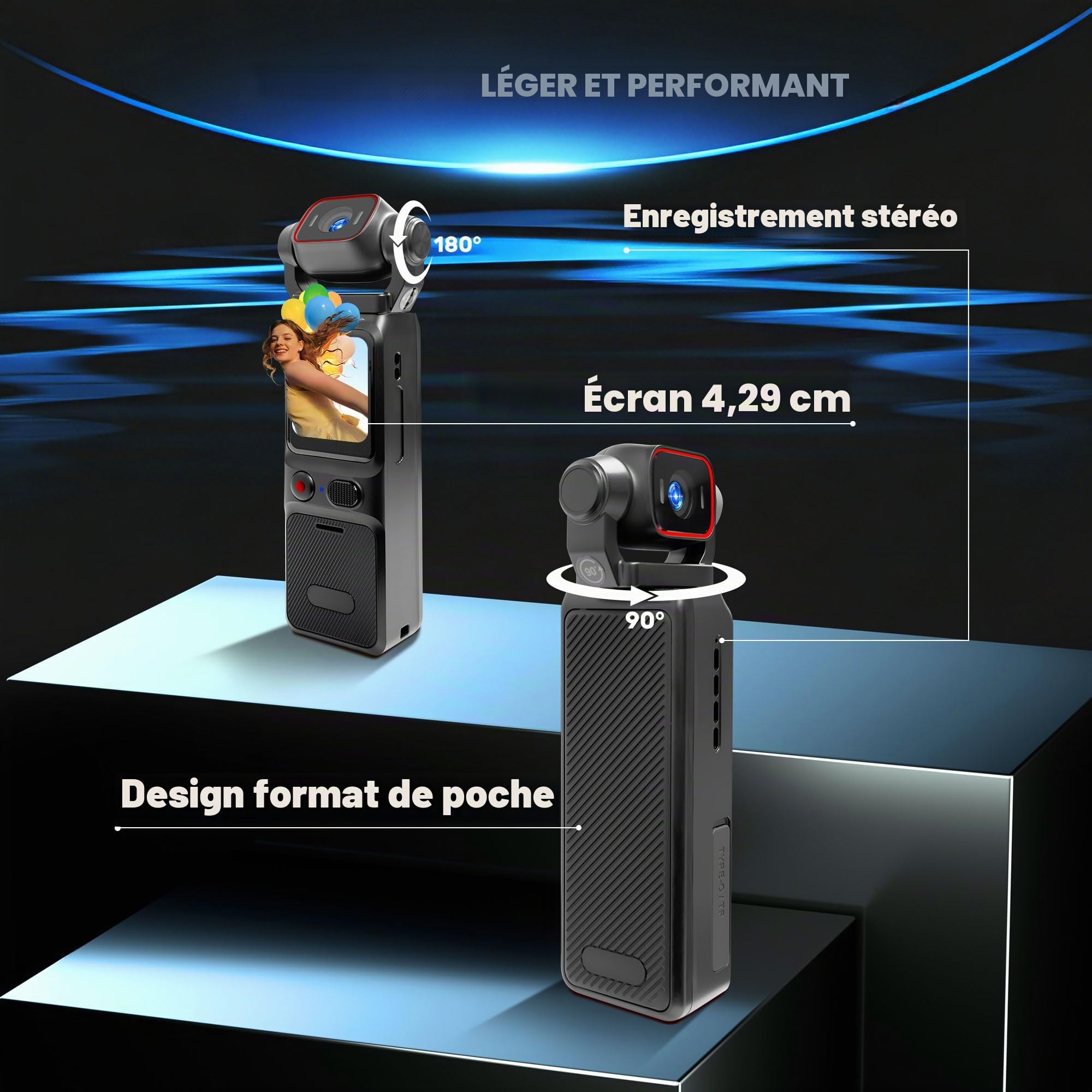 Nouvelle Version Camera Vlog 4K, Caméras Pieton, Digital et Petite, Caméras Corporelles Vlog avec Stabilisation à 6 Axes, Pocket Body Cam, Mini Camera Sport pour Sport, Vélo, Voyage