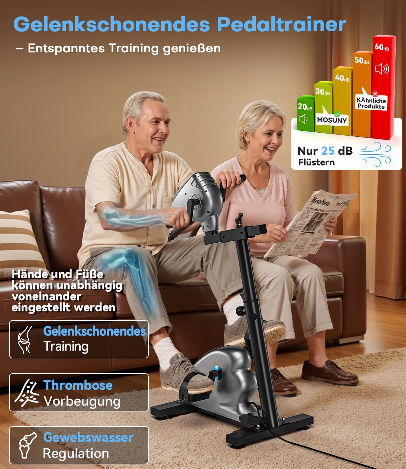Pedaltrainer 2026 Elektrischer Heimtrainer mit Widerstand und Geschwindigkeit, 2-in-1 Arm- und Beintrainer für Senioren mit großem LCD-Display