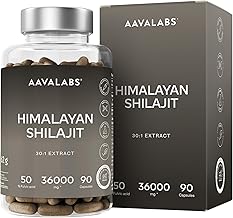 Pure Himalayan Shilajit Kapseln Hochdosiert 36000mg 30:1 Extrakt 50% Fulvinsäure & Huminsäure - Mumijo Shilajit Original Himalaya - Energie & Immunität - 90 Kapseln Vegan & Laborgeprüft