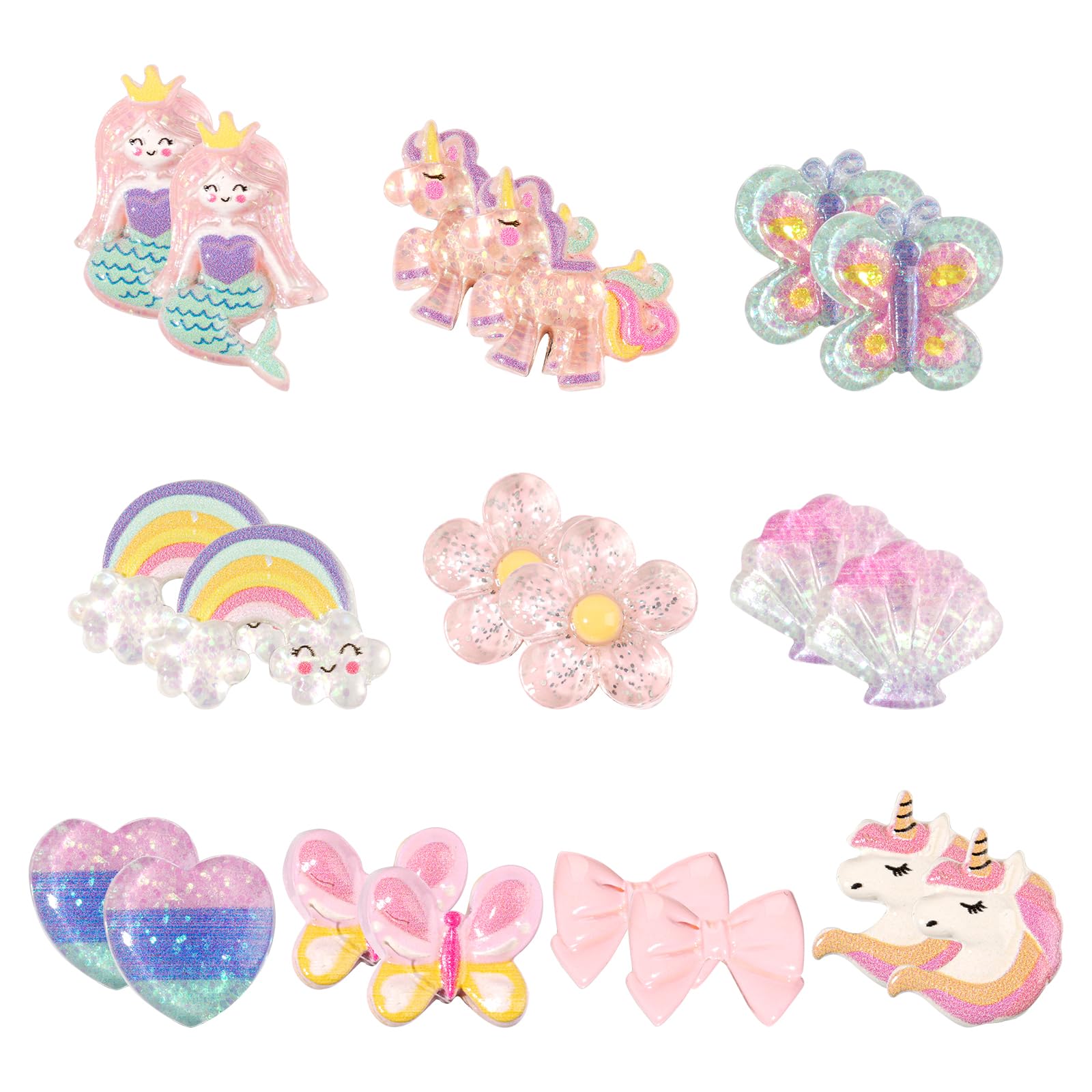 XPEX 7 Paar Ohrclips Für Mädchen – Ohne Piercing, Glitzernd In Herz & Blumen-Design – Schmuckset Für Kinder & Prinzessinnen-Partys