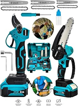2 Li Set 128 Vf 10 Ah Çift Akülü Bakır Sargı Çelik Şanzuman Şarjlı Dal Ağaç Kesme Bağ Budama Makası
