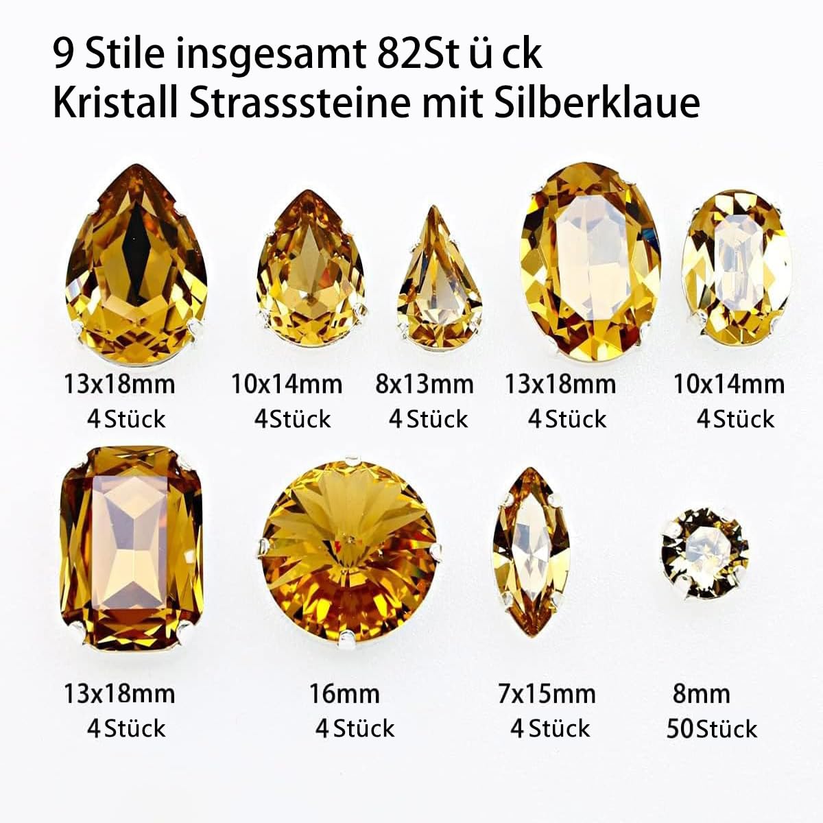 DONGZHOU Strass da cucire con artiglio d'argento, da cucire, con strass, per gioielli, fai da te, vestiti, scarpe, decorazione per matrimoni, 82 pezzi, topazio colorado chiaro