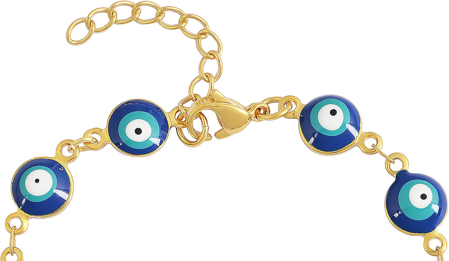 Edforce Stainless Steel Women's Charm Bracelet Green | Gold Enamel Evil Eye Protection Link Chain Adjustable, 8" (Aqua, Stainless-Steel-and-Gold) - Image 2