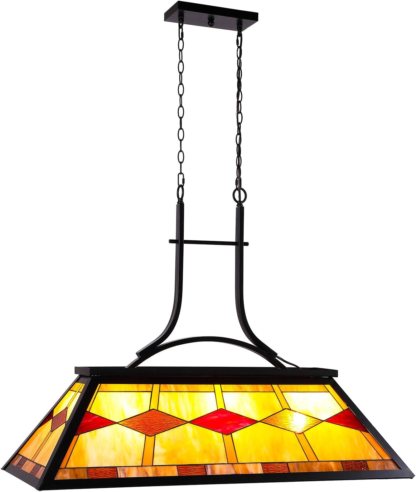 3-Light Antique Bronze Finish Billiard Pool Table Lighting, Large Kitchen Island Pendant Light, 3 Lights Island Chandelier with Tiffany Shade, 3Lt Hanging Fixture
