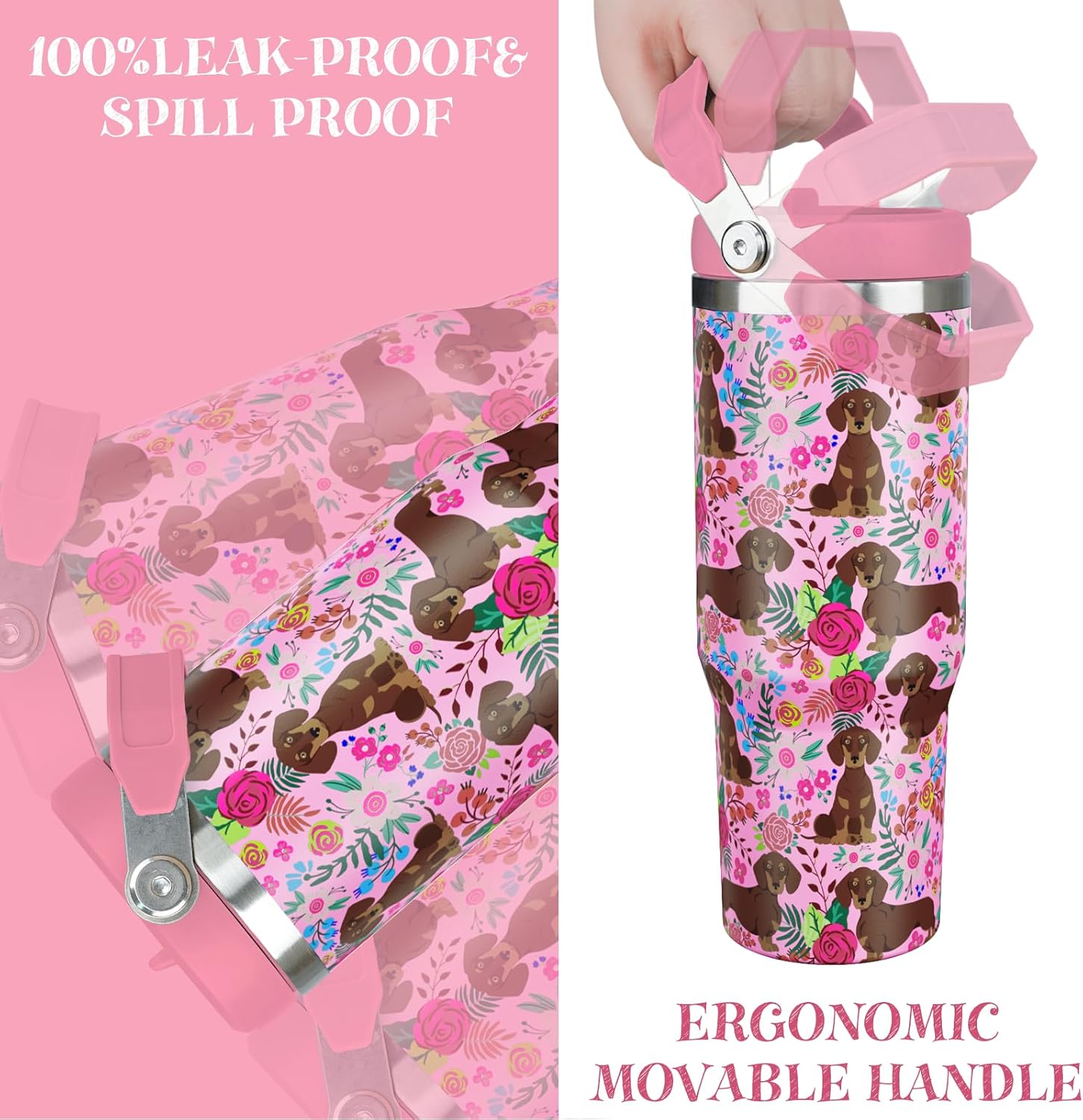 30 oz Dachshund Tumbler with Lid, Insulated Coffee Travel Mugs Cup Water Bottle Dog Gifts for Women Girls - Image 6