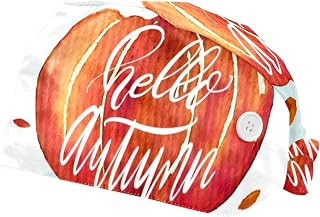 Pumpkin Hello Autumn Fall 2 Pack Adjustable Working Cap with Buttons Elastic Bouffant Hats Head Scarf with Sweatband for Women Men