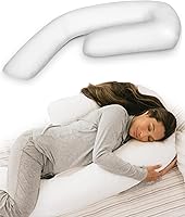 MedCline J-Shaped Therapeutic Body Pillow for Side Sleepers - Adjustable Shredded Memory Foam, Neck Back Hip Support, Washable Cover 22x50x6"
