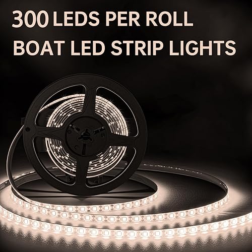 Marine LED Strip Lights with Battery Box for Pontoon Under Deck Lights, Battery Operated Boat Interior Lights for Fishing Sailboat Kayak, Boat Accessories, White, 5m (16.4ft)
