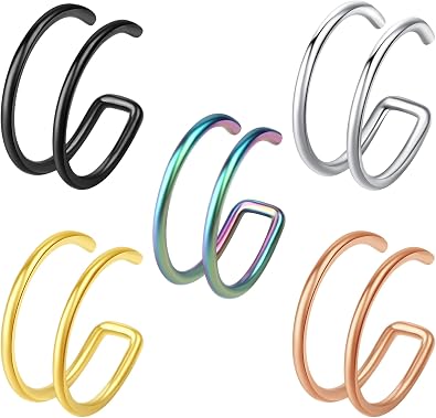 2-5 Pcs 18G 20G Nose Rings Hoops Nose Piercings Nose Piercing Jewelry Fake Nose Ring Fake Piercings Double Hoop Nose Ring Hoop Lip Nose Rings for Women Clip On Helix Cartilage Hoop Earrings