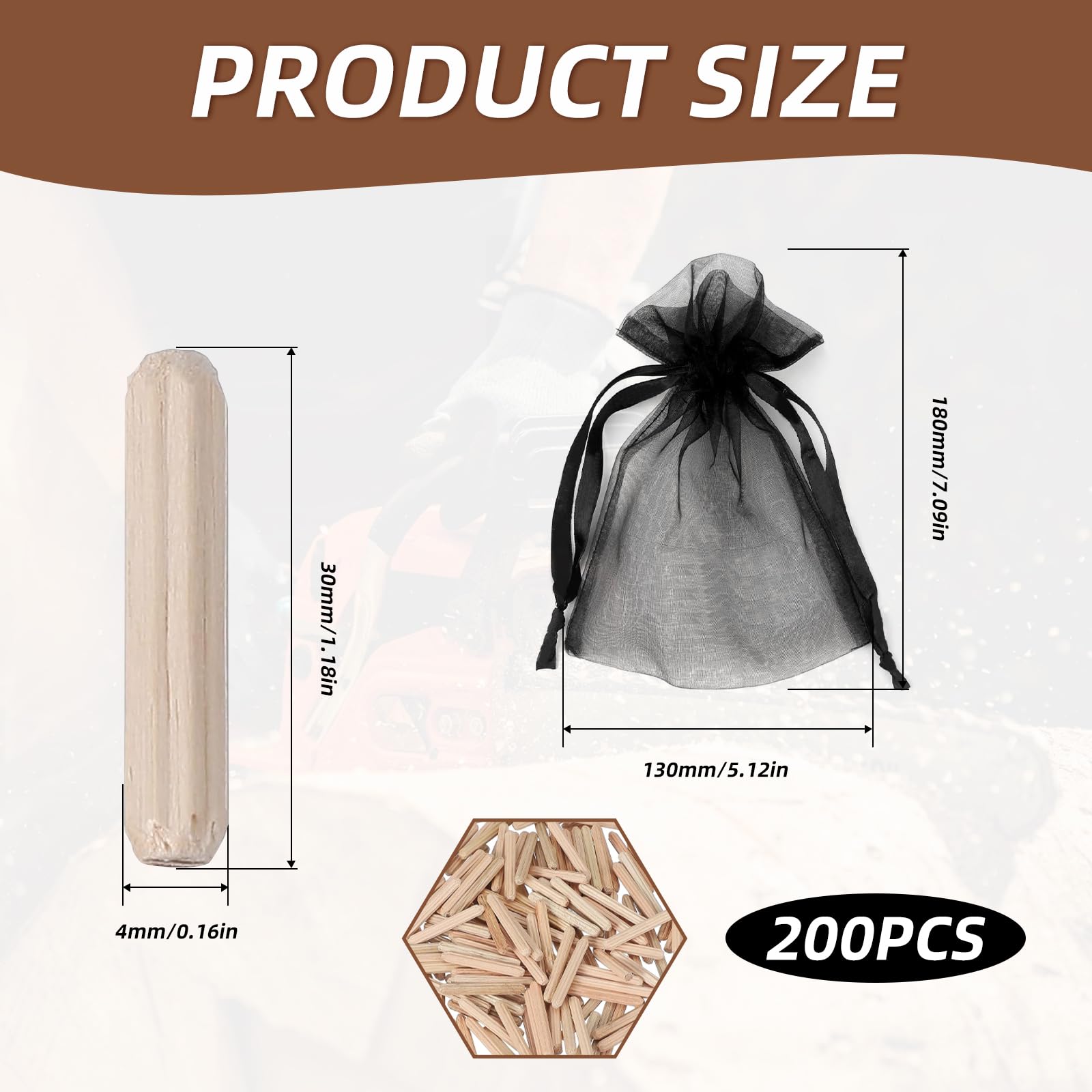 200 Pz Tasselli Legno Conici Scanalati, Spine per Legno a Forma di Ago 4mm, per Mobili Riparazioni Fai da Te Lavorazione del Accessori