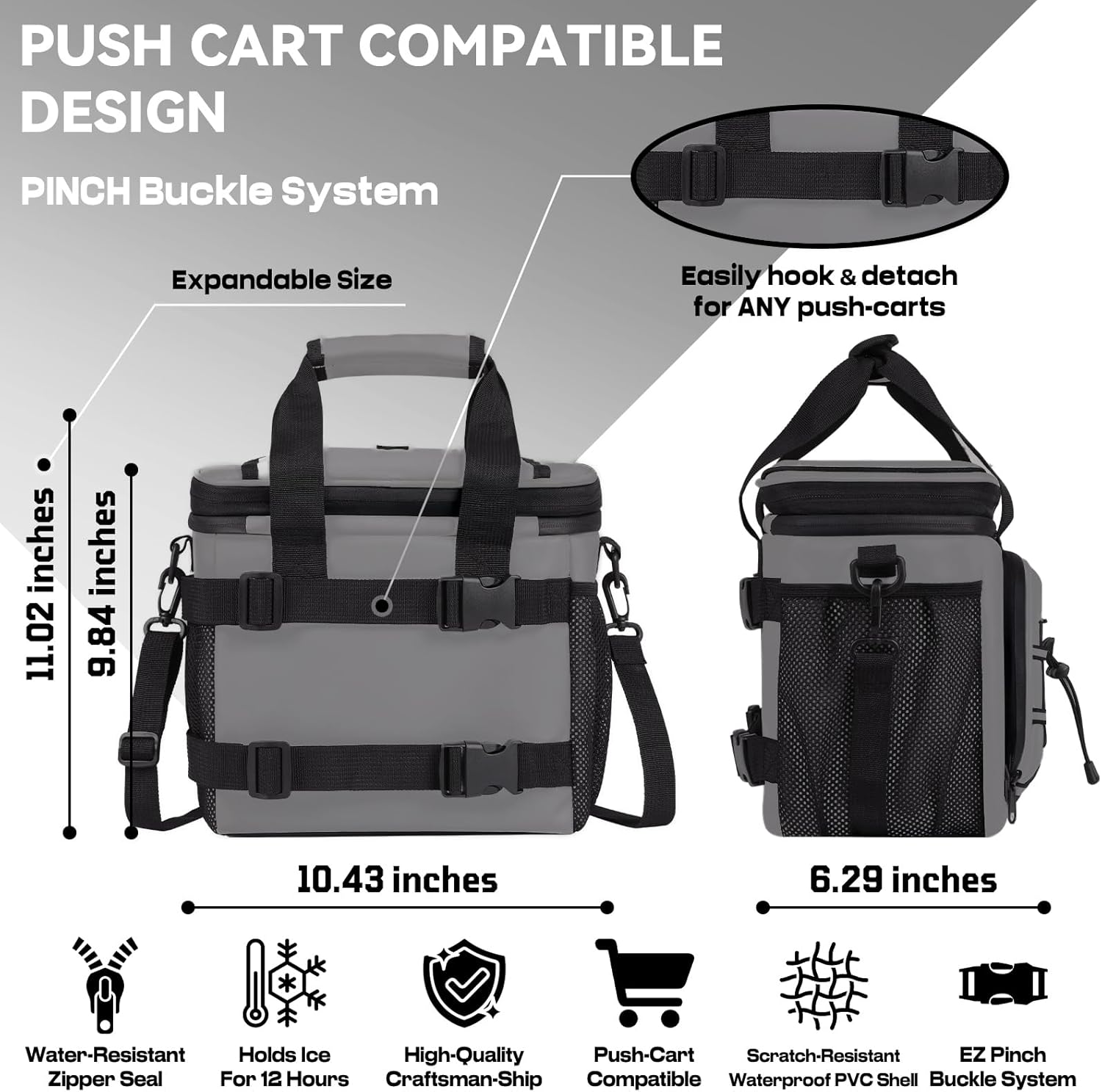 MORXPLOR Golf Cart Cooler with Magnetic Lid 12-Can Insulated Soft Cooler Bag Collapsible for Golf Cart,Golf Accessories,Lunch Camping Cooler Insulated Lunch Bag with Adjustable Shoulder Strap