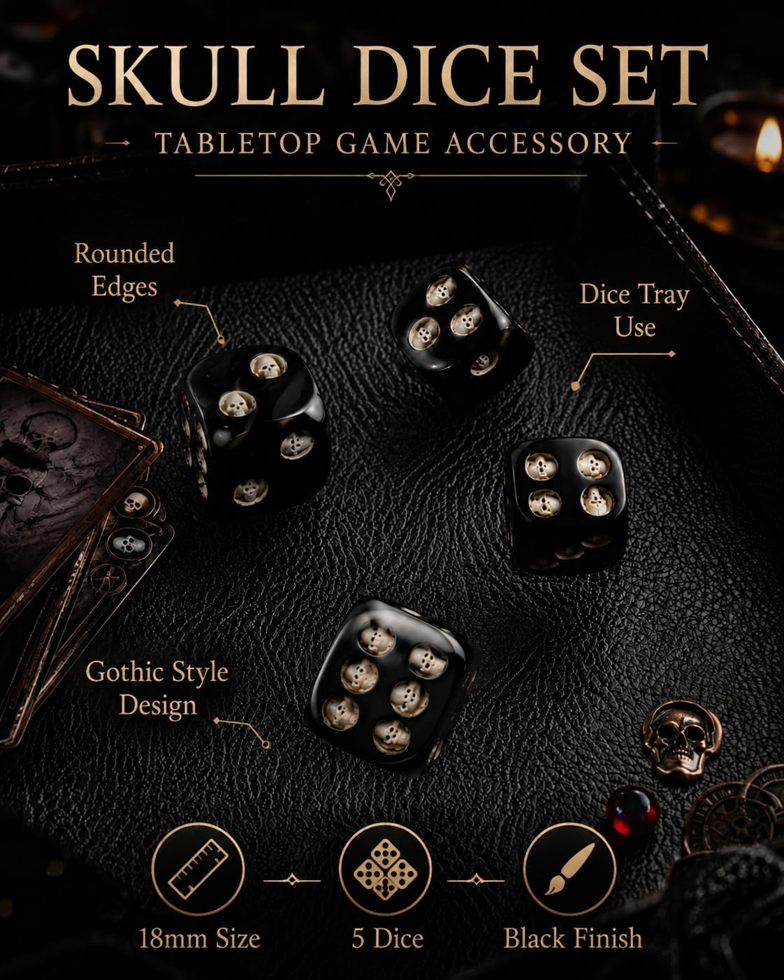 VICASKY 5 Pieces 6-Sided Gothic Skull Dice Set for Adults Entertainment image 3