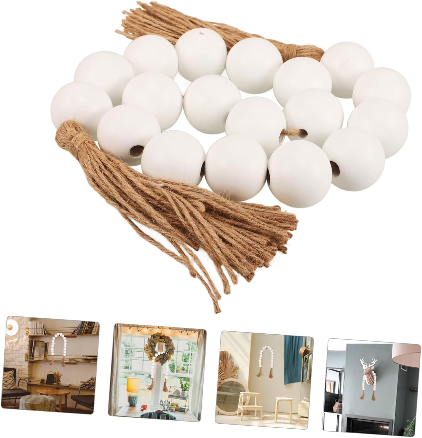 ORFOFE Rustic Wooden Beads Garland with Tassels for Home Decor Bohemian Style Beaded Decoration for Tables Bookshelves and Farmhouse Centerpieces
