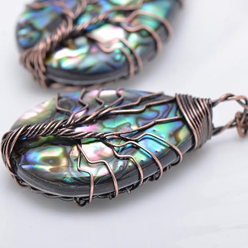 Miniatura 4 de Joseph Brothers Tree of Life Hand Wrapped Sea Abalone Shell Earrings for Women, French Wire Antiqued Copper