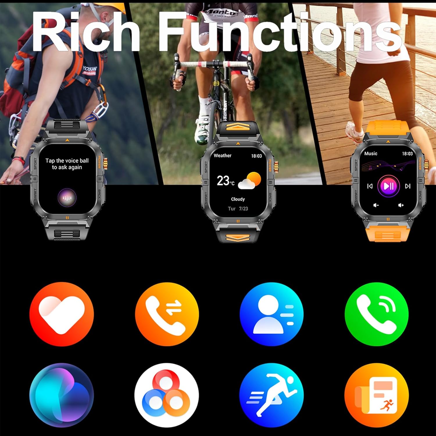 Yihou Military Watches Smart Watches Fitness Watch Fitness Tracker with Heart Rate Monitor Sleep Monitor Sports Modes Flashlight for Android iOS Grey Camouflage