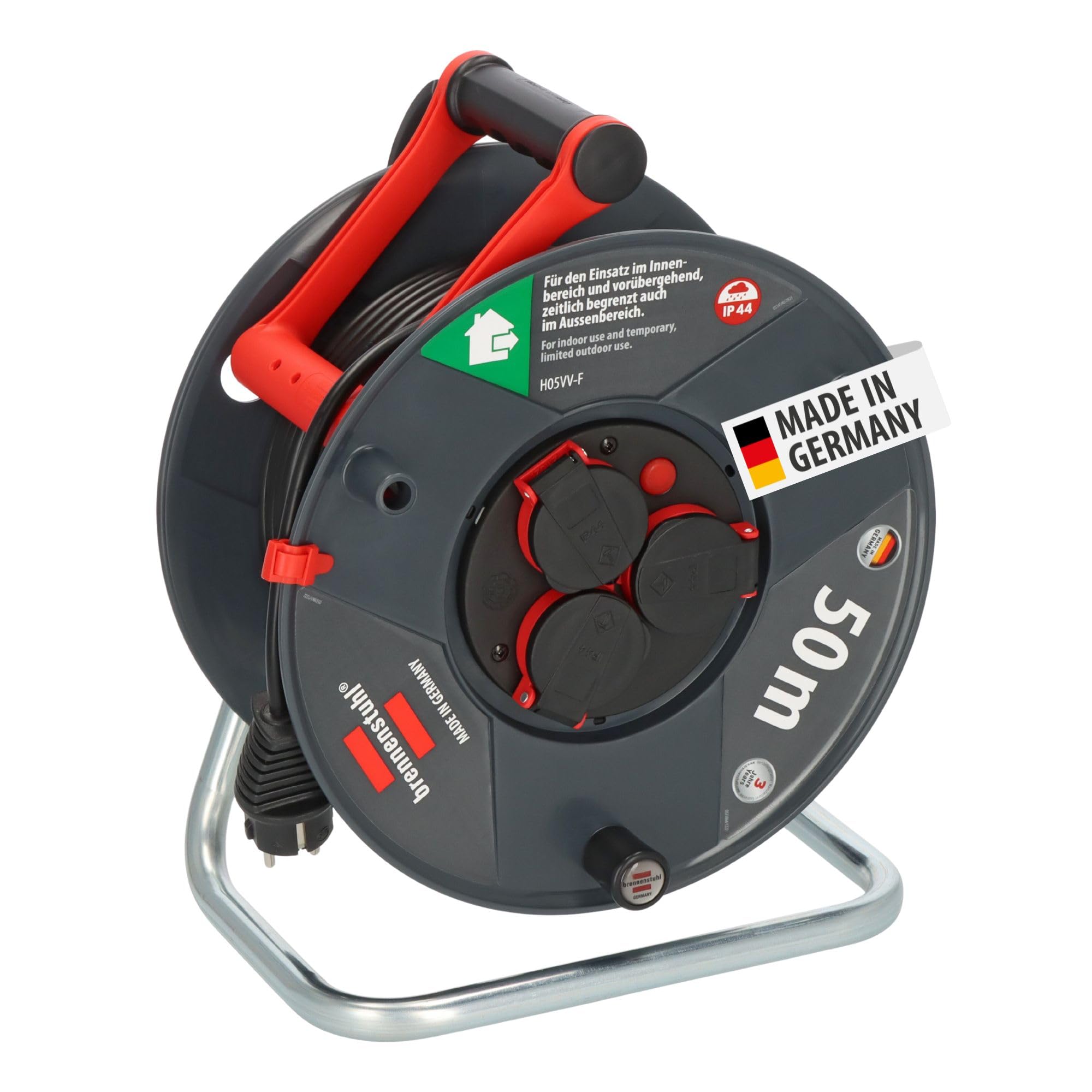 Brennenstuhl Garant S V2 IP44 Kabelhaspel 50m buiten (Made in Germany, kabel in signaalkleur oranje, plaatstaal, korte termijn buitengebruik