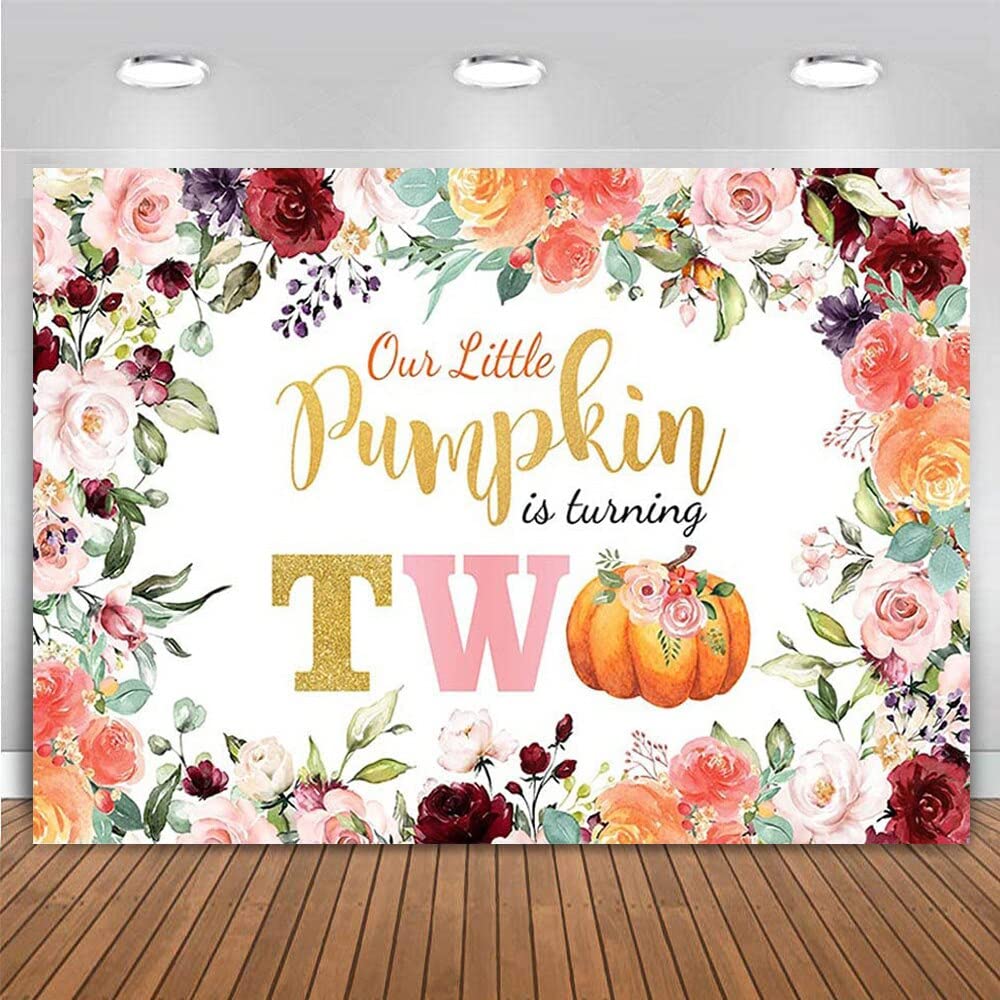 Mała dynia tło Happy 2nd Birthday Two Years Old Baby Shower Party Cake Banner Stoisko dla dziewcząt chłopców