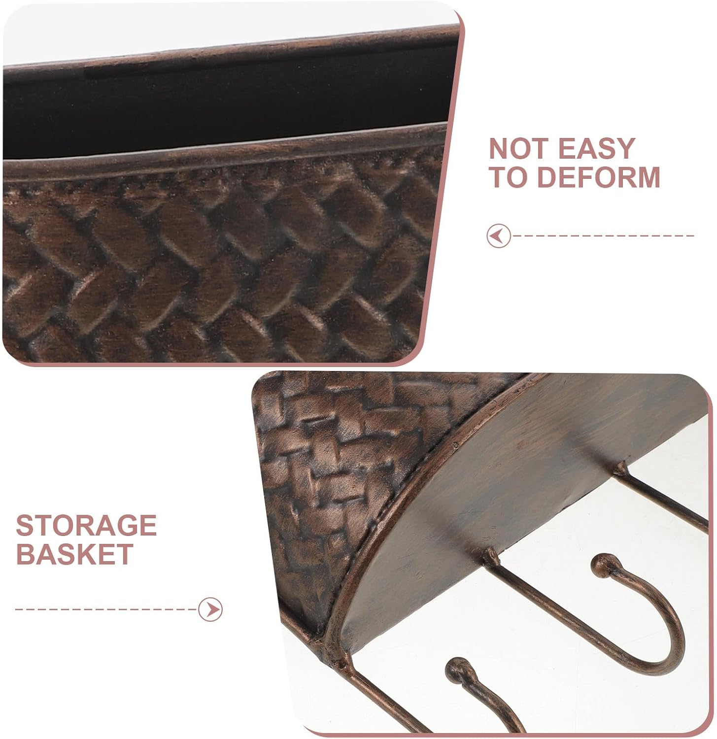 Key and Mail Organizer - Mail Holder Metal Storage Basket - Wall Mount Basket Key Hanger with Hooks for Wall Entryway Home Decor