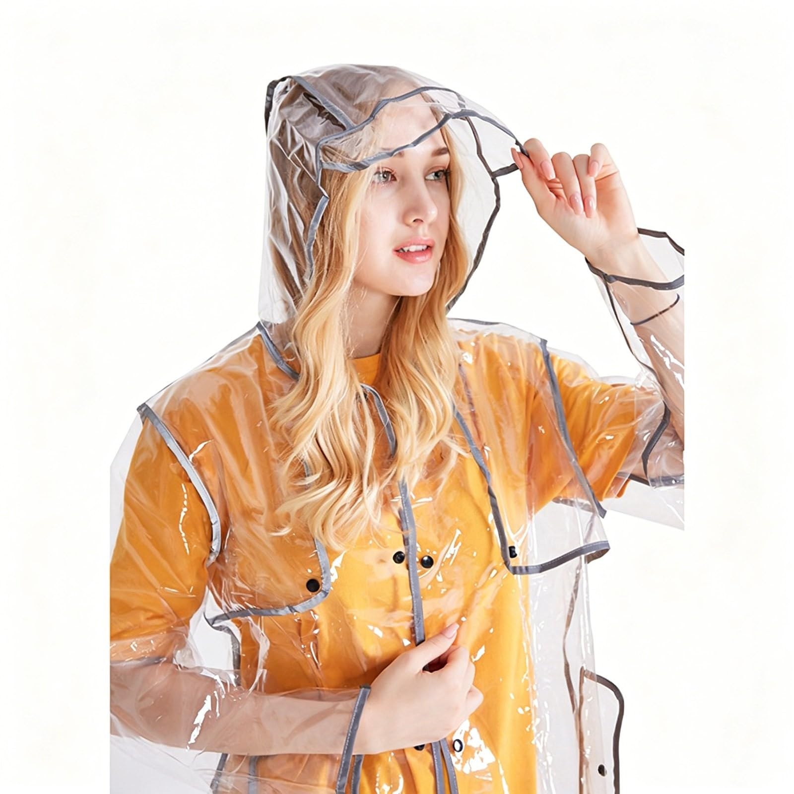 Poncho Pluie ImperméAble,VêTements De Pluie Transparents avec Bords RéFléChissants DuréE IdéAle pour Le Cyclisme Et Les Voyages en ExtéRieur ÉQuipement Respirant pour Une Visibilité Nocturne Optimale