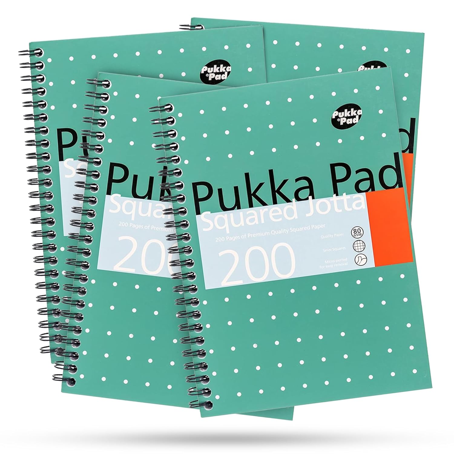 DLM Direct Pukka Pad A5 Squared Jotta Book 200 Pages Wirebound Notebook with 5mm Squares, 80GSM Paper with Perforated Edges for School Office & Journaling (Pack of 4)