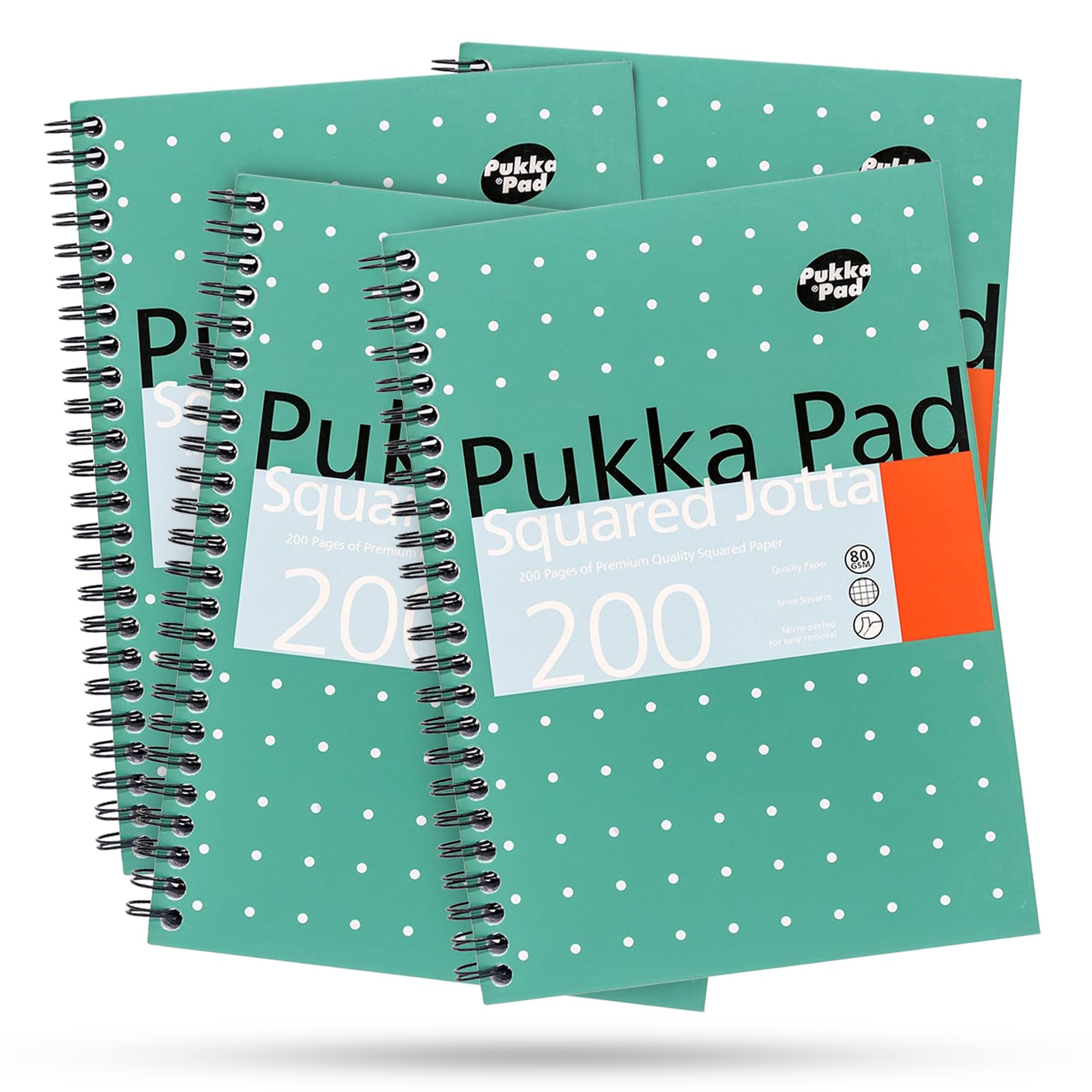 DLM Direct Pukka Pad A5 Squared Jotta Book 200 Pages Wirebound Notebook with 5mm Squares, 80GSM Paper with Perforated Edges for School Office & Journaling (Pack of 4)