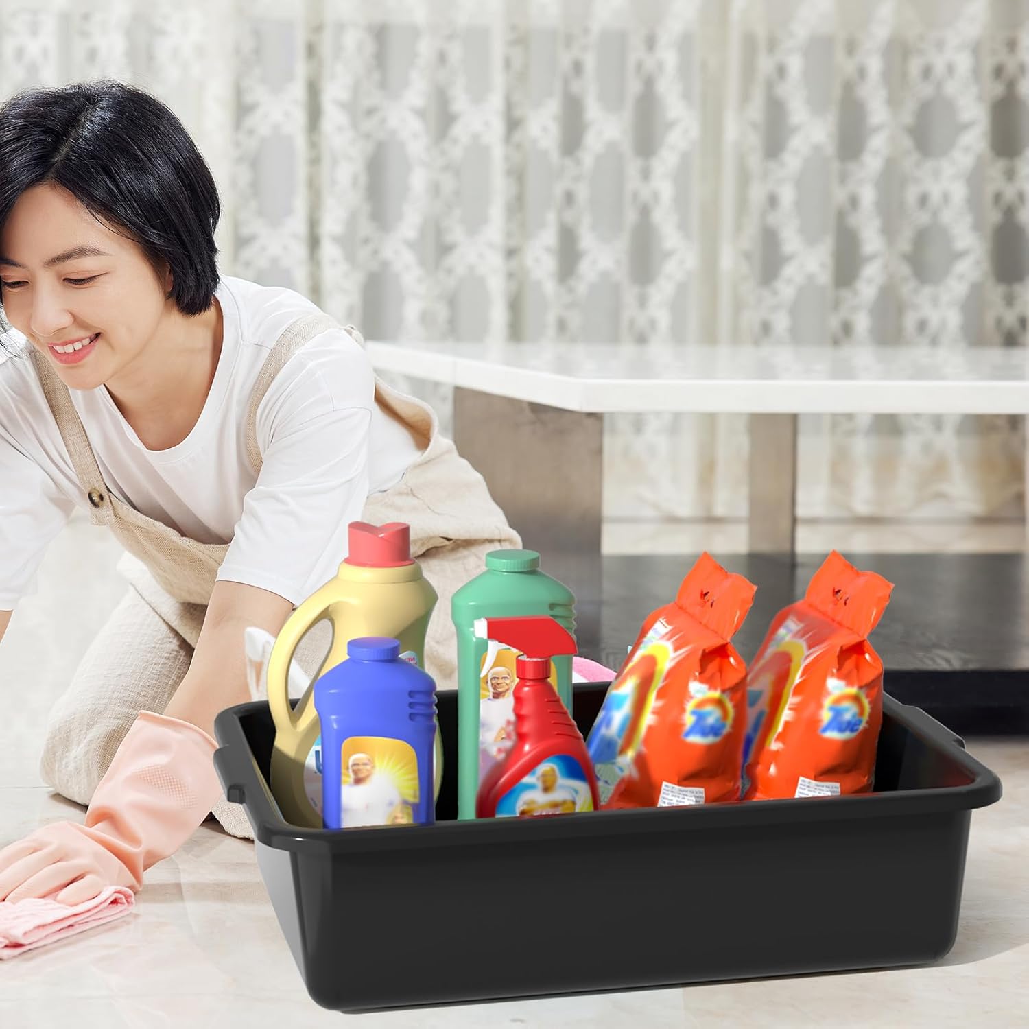 12 Packs Black Plastic Commercial Bus Tubs, 13 L Plastic Restaurant Dish Washing Box