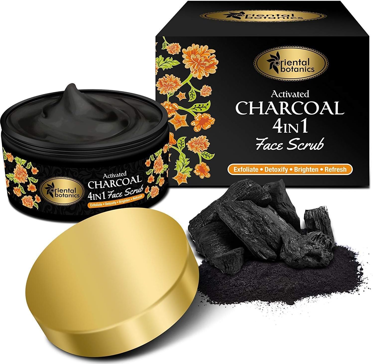 Oriental Botanics Activated Charcoal 4 In 1 Face Scrub, 100 g with Activated Charcoal that Unclogs Pores & Removes Dirt | No Parabens & Sulphates | Cruelty Free & Vegan