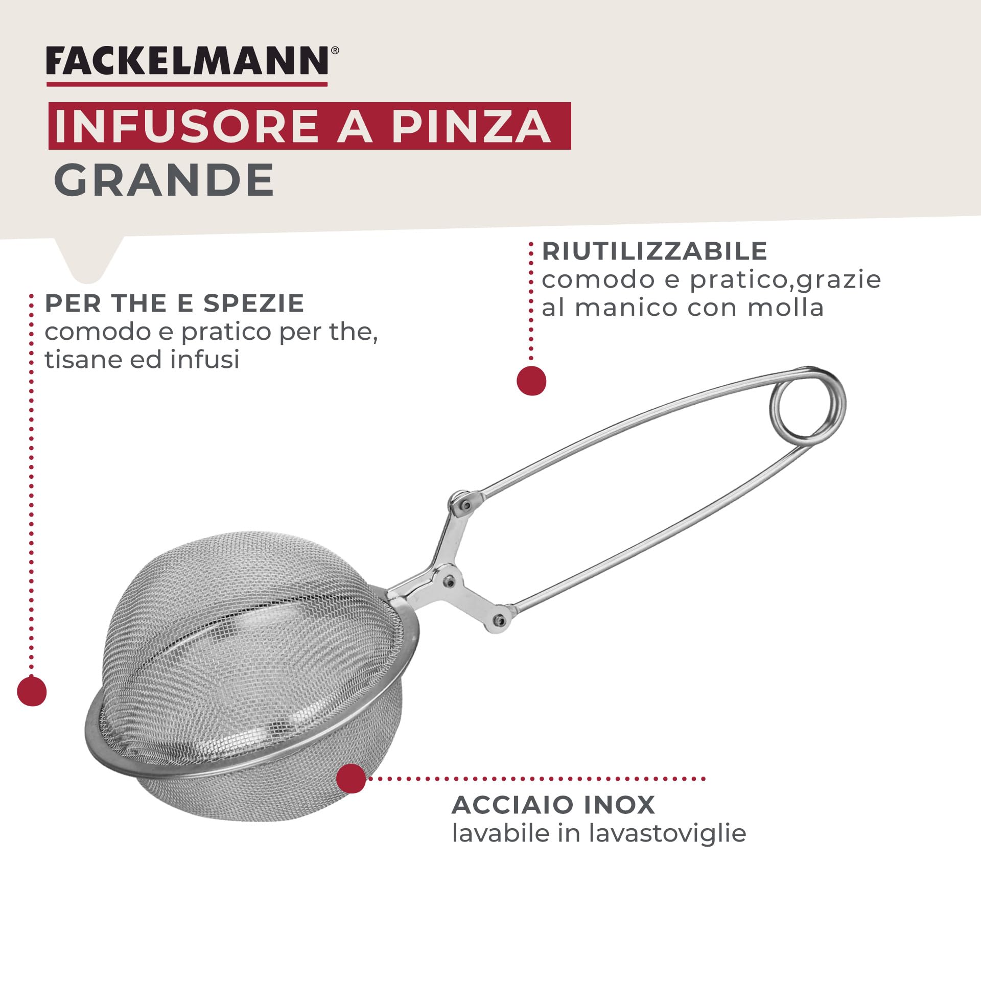 Filtro Per Tè A Sfera In Acciaio Inox - Ø8cm X 19cm, Per Tisane E Spezie, Lavabile - Foto 3