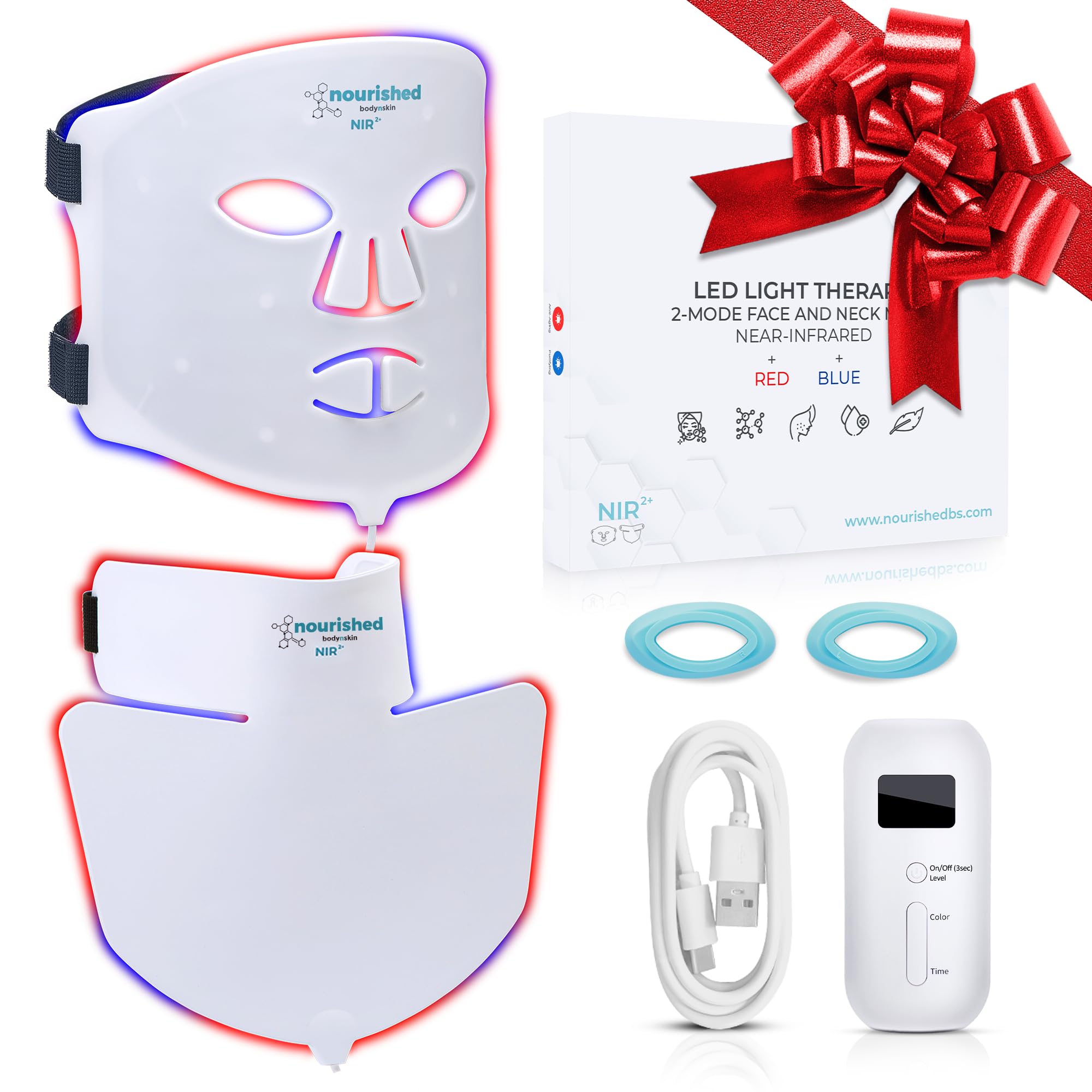 Nourished Bodynskin LED Face and Neck Mask with Near-Infrared - Blue, Red Light Therapy for Face - 228 LEDs - Skincare Tool for Wrinkles, Anti-Aging