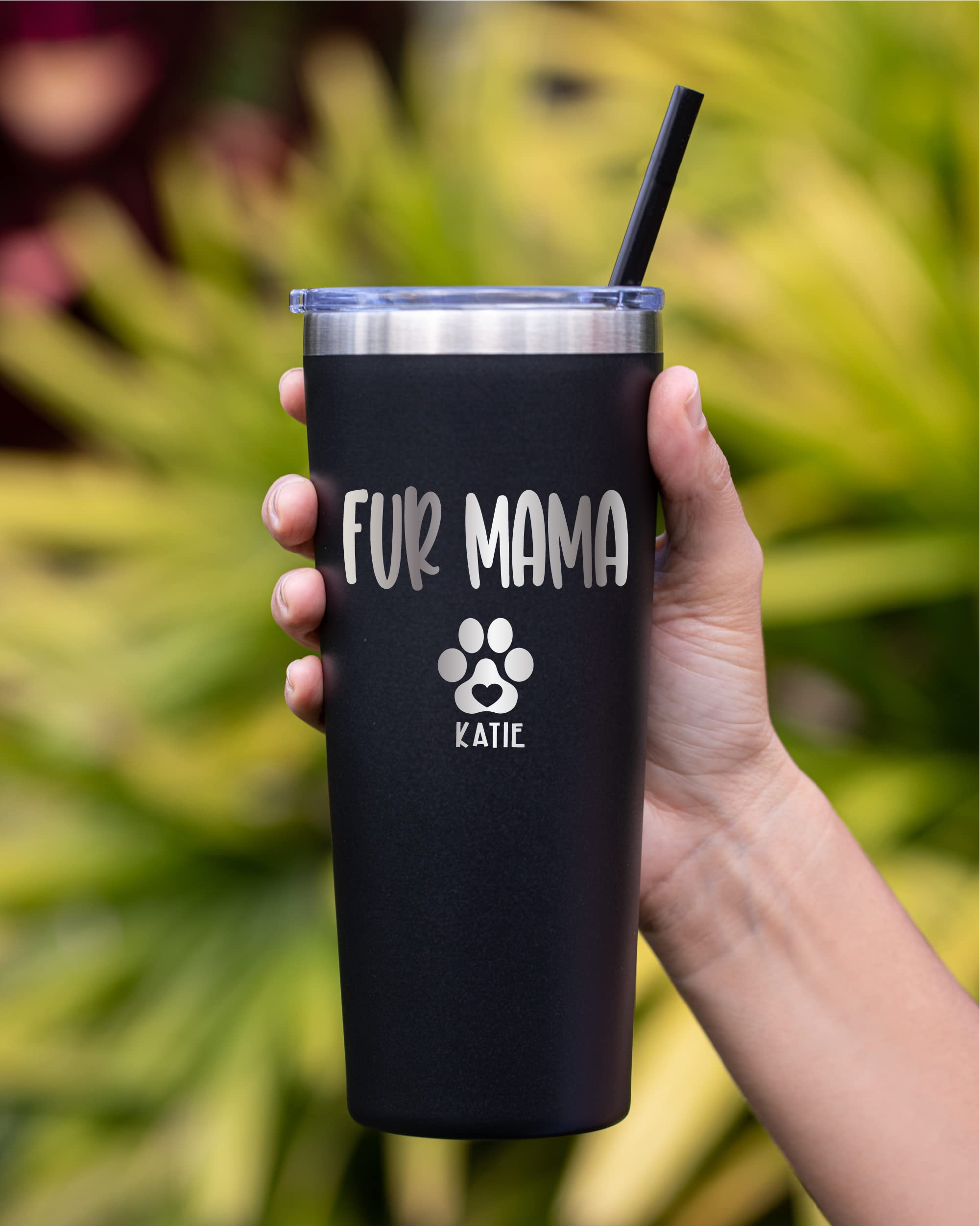 AVITO Personalized Dog Mom Tumbler - 22 oz Tumbler with Lid and Straw - Laser engraved - Stainless Steel - Vacuum Insulated - Cat Mom Gifts for Women - Fur Mama Gifts - Pet Owner Gift