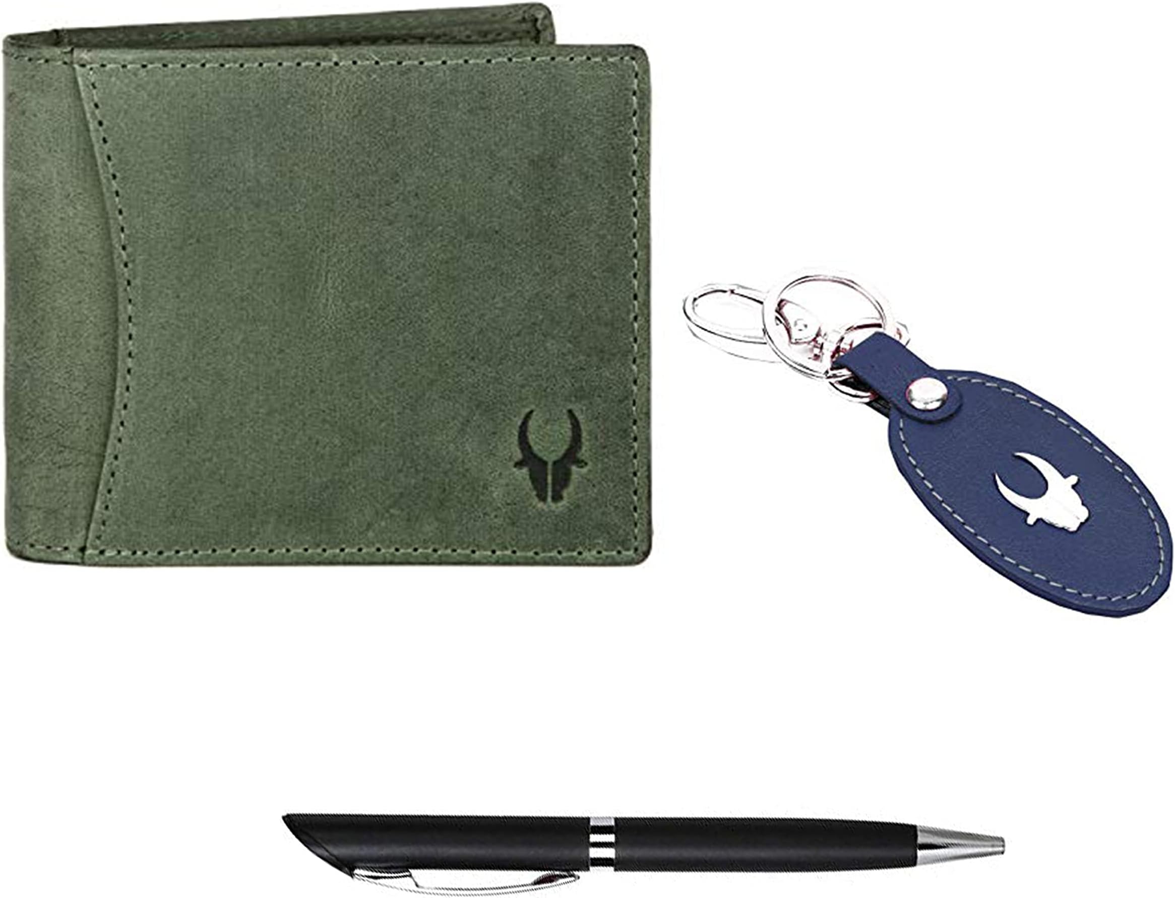WildHorn Leather Wallet Keychain & Pen Combo For Men, Gift Hamper (GFT 150) Multicolor, Multicolour, Contemporary