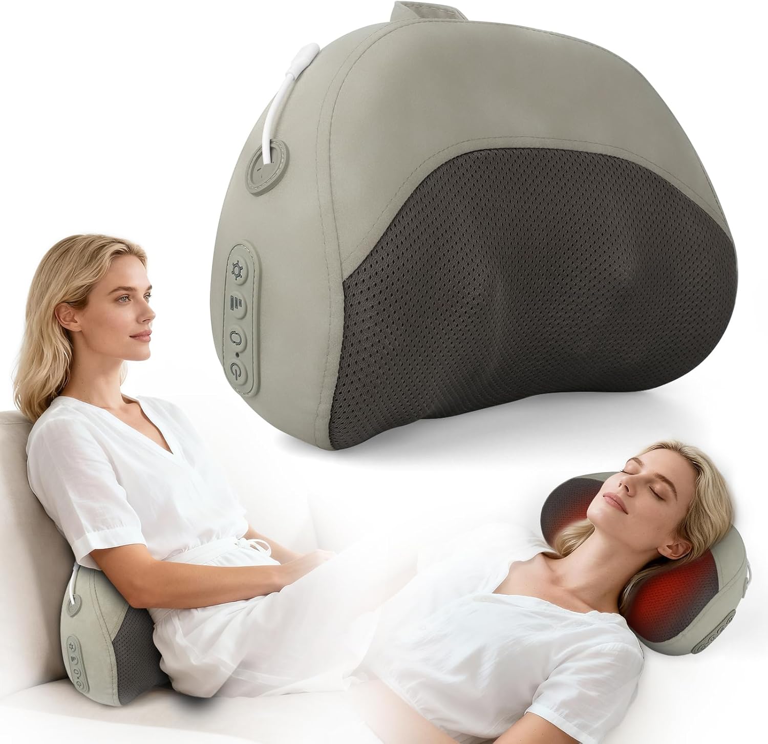 Shiatsu Back Massager with Heat, Neck Pillow for Pain Relief, Shoulder and Lumbar Support Cushion, Cervical Massage Pad for Sciatica Relief, Couch Pillows，Electric Deep Tissue Body Massager