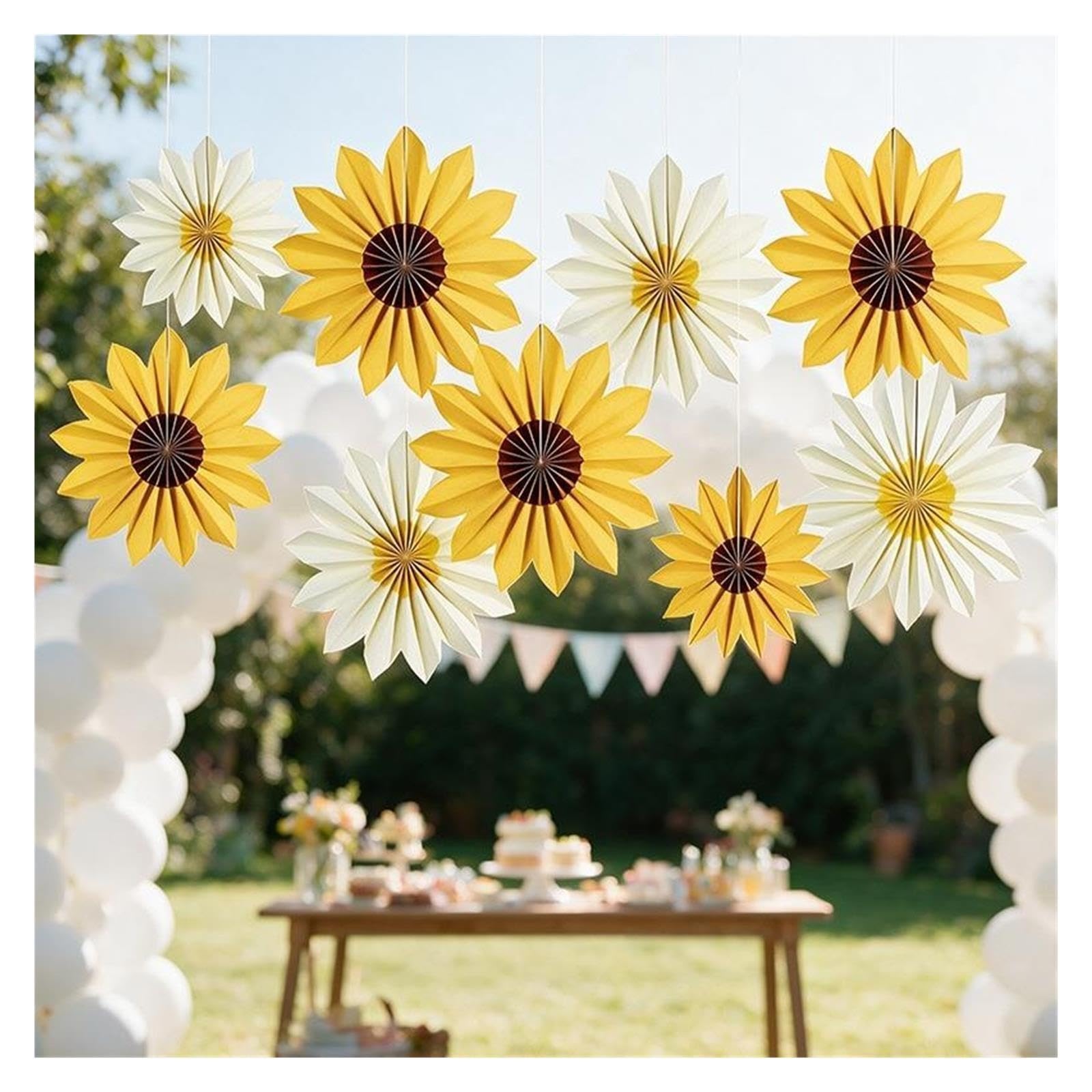 1 Juego De Decoración Flores Abanico Papel Girasol Para Decoraciones