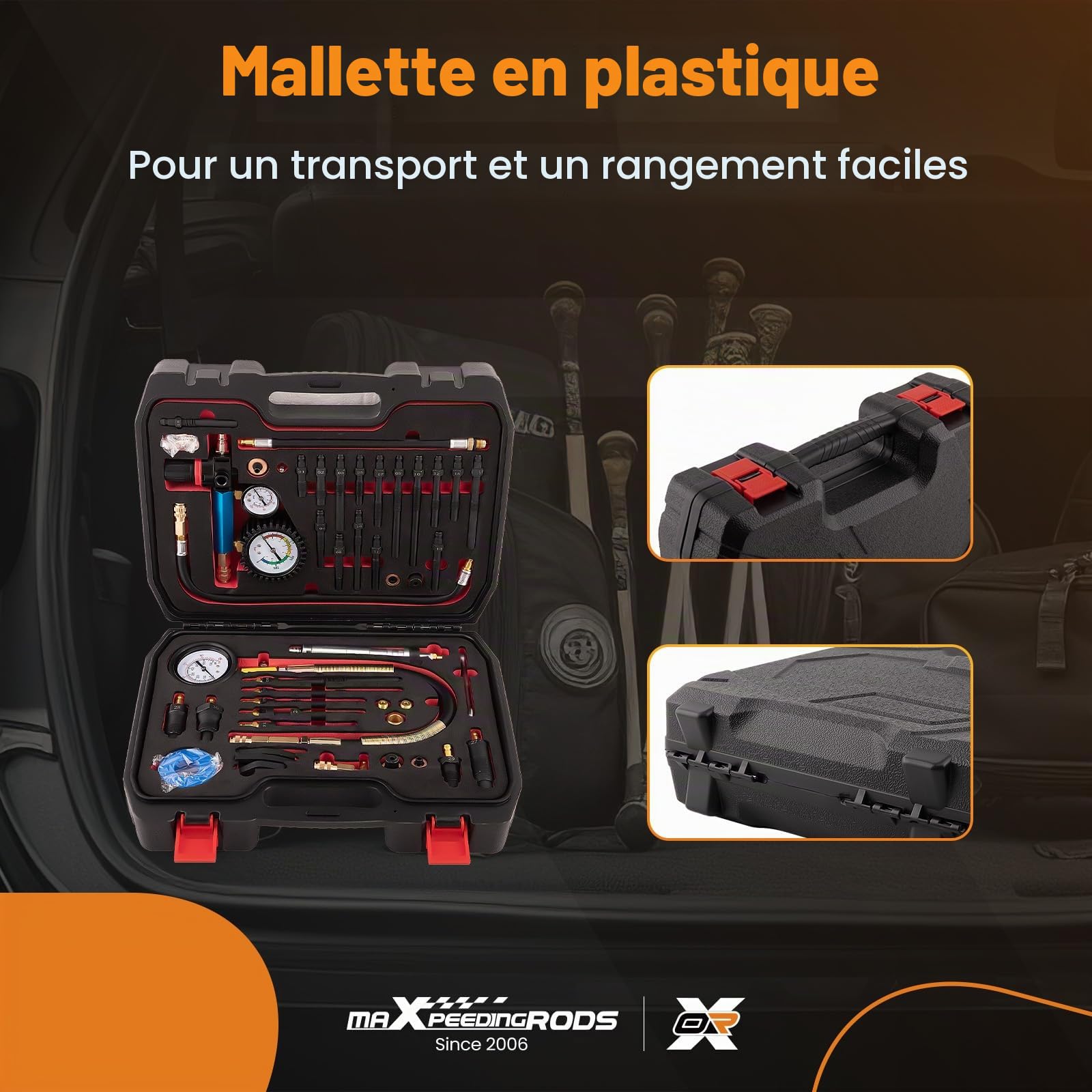 maXpeedingrods Testeur de compression 46pièces pour moteurs à essence 50Bar | et diesel pour voitures et camions, Testeur de perte de pression avec moteurs diesel et essence, 50 bar M10 M.12 M14 M.18
