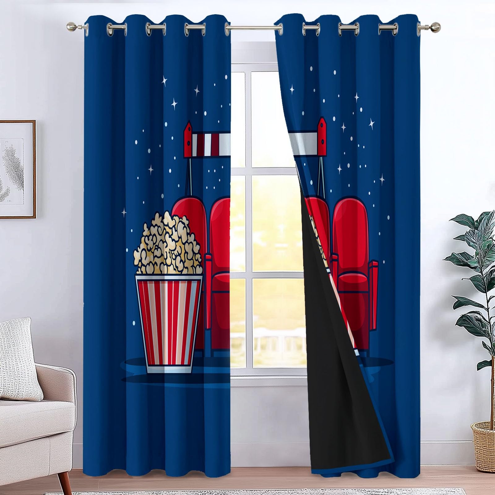 Generico Tenda Oscurante Termica Isolante 140L x 245A cm (2 Pannelli) Con Occhielli, Stile Cartoon Tenda Riduzione di Rumore e Calore in Camera da Letto Cinema Stelle Per Interni Finestre Soggiorno