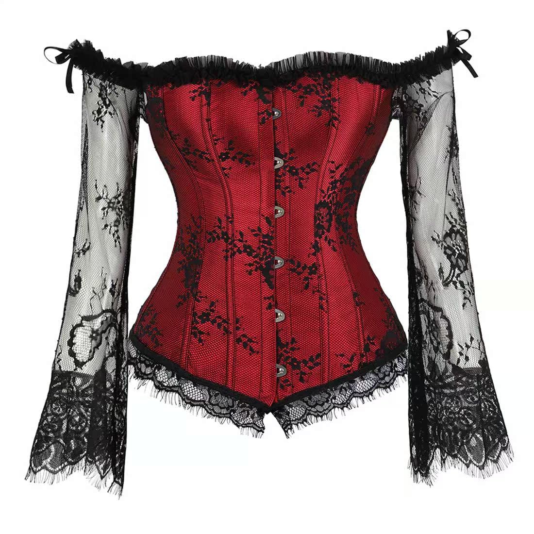 Women's Lace up Gothic Jacquard Shoulder Straps Tank Overbust Shaper Corset Bustiers Top