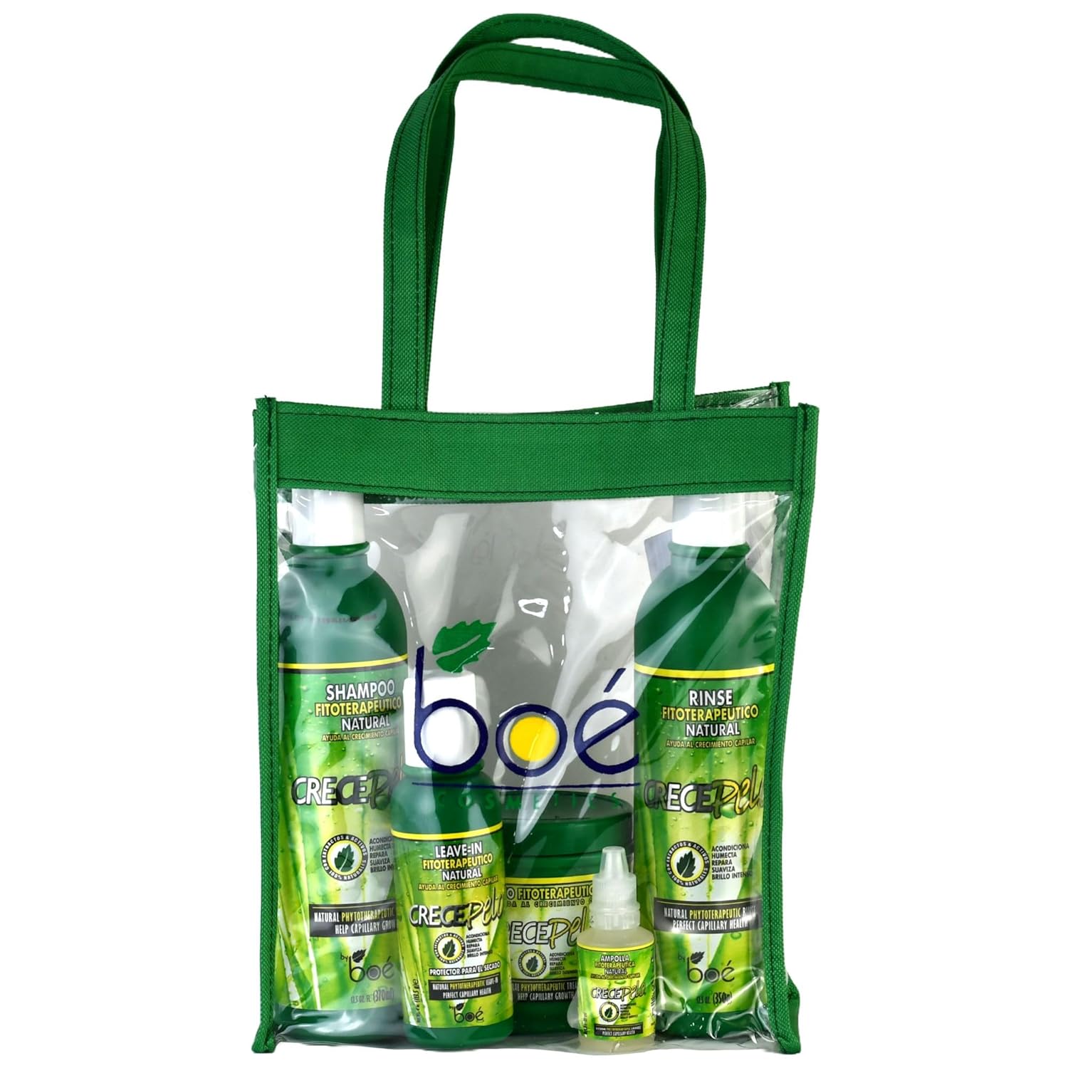 CrecePelo Natural Hair Growth Kit – 6-Piece Set with Shampoo, Rinse, Leave-In, Hair Mask, Drops & Ampoule – Phytotherapeutic Formula for Hair Growth, Strength & Thickness – Sulfate-Free