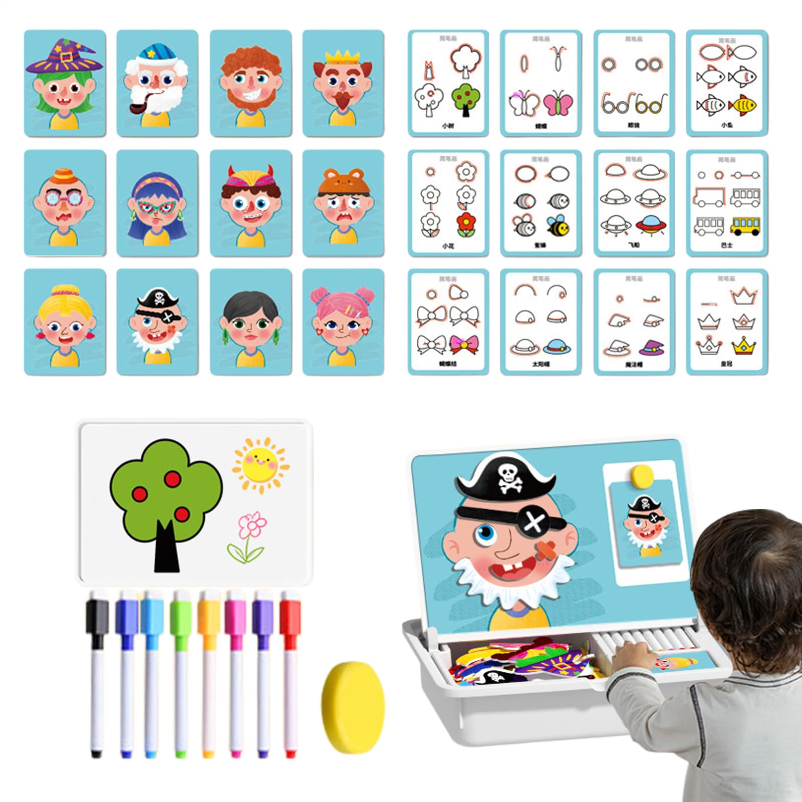Magnetyczne puzzle przebieranki twarzy Edukacyjny STEM Motoryka Mała | Dwustronna przedszkolna tablica do rysowania i Sensoryczne dla Małych Dzieci Dom Szkoła