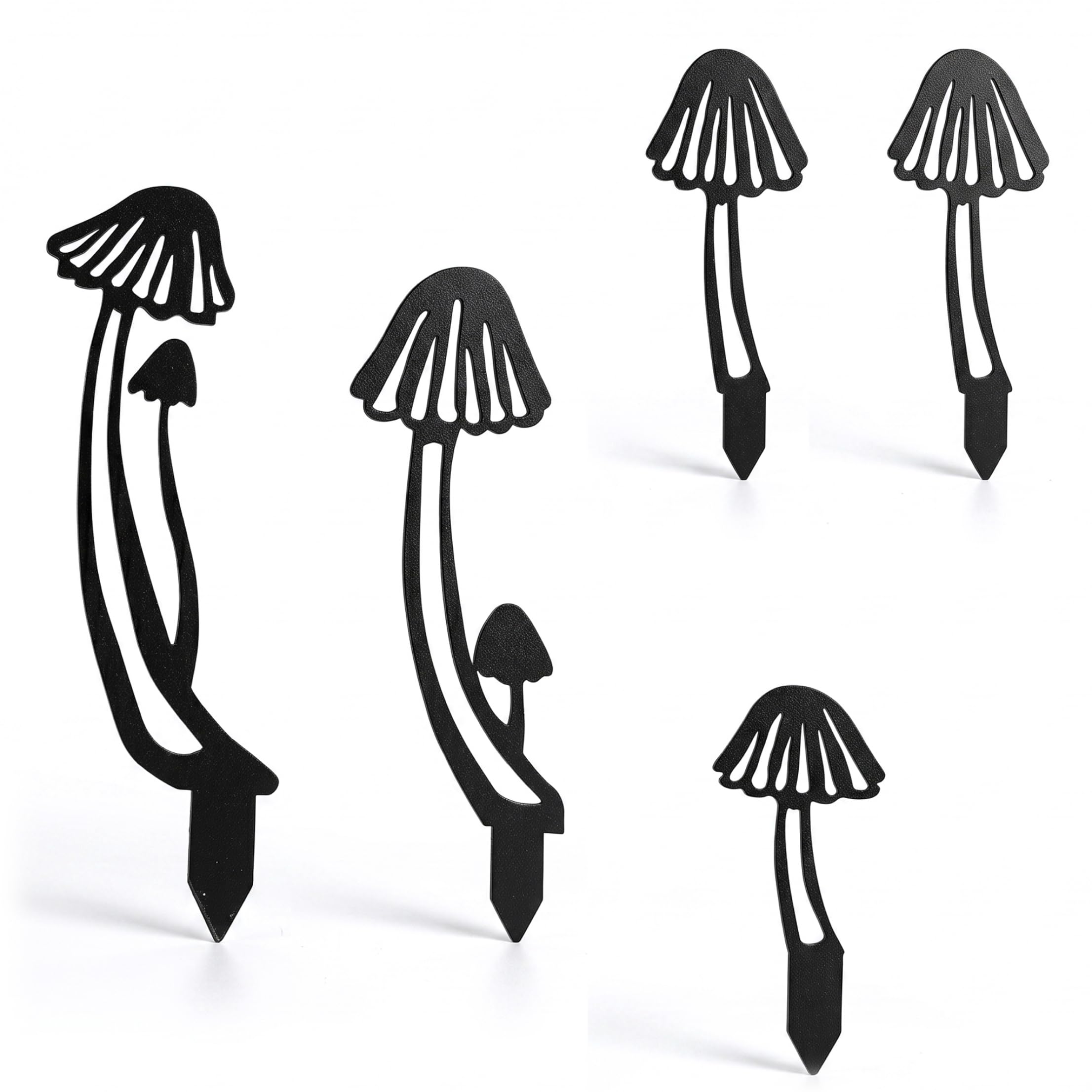 Wilafury 5Pcs Metal Mushroom Garden Stakes, Hollow Decorative Garden Stakes for Lawn, Pathway & Outdoor Yard, Black