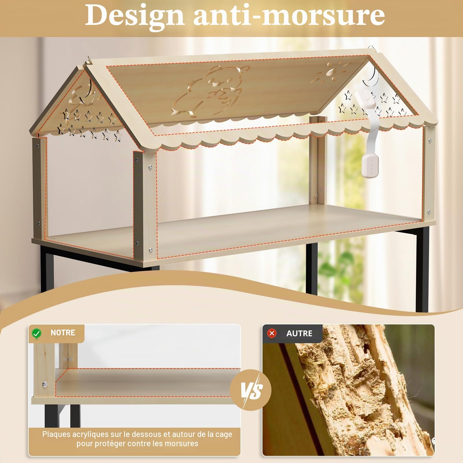 Hamster - Cage pour hamster nain en bois acrylique - 60 x 40 x 40 cm - Avec couvercle rabattable et échelle - Pour cochons d'Inde - Pour hamster et cochons d'Inde